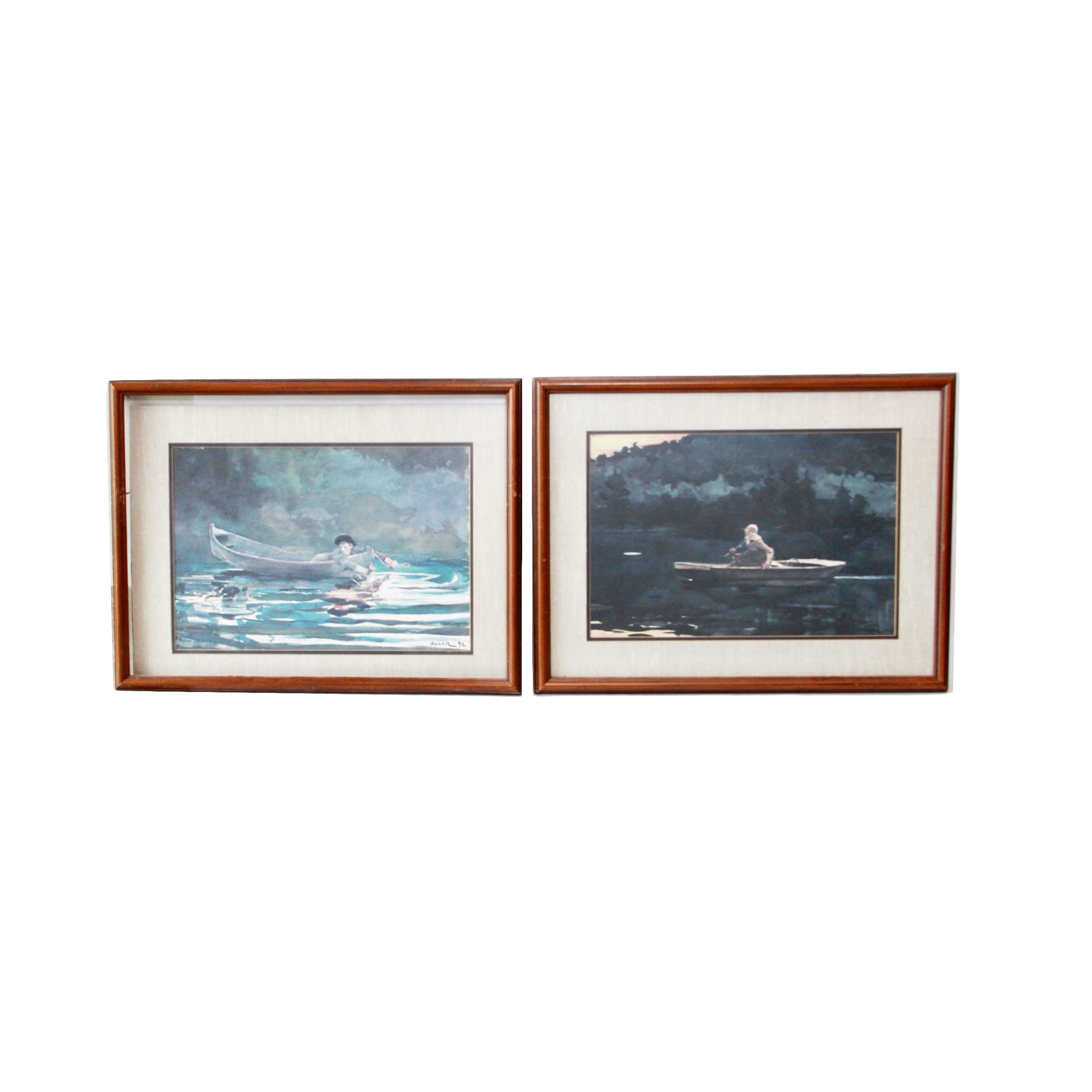 After Winslow Homer Offset Lithographs "The Rise" and "Sketch for Hound and Hunter"