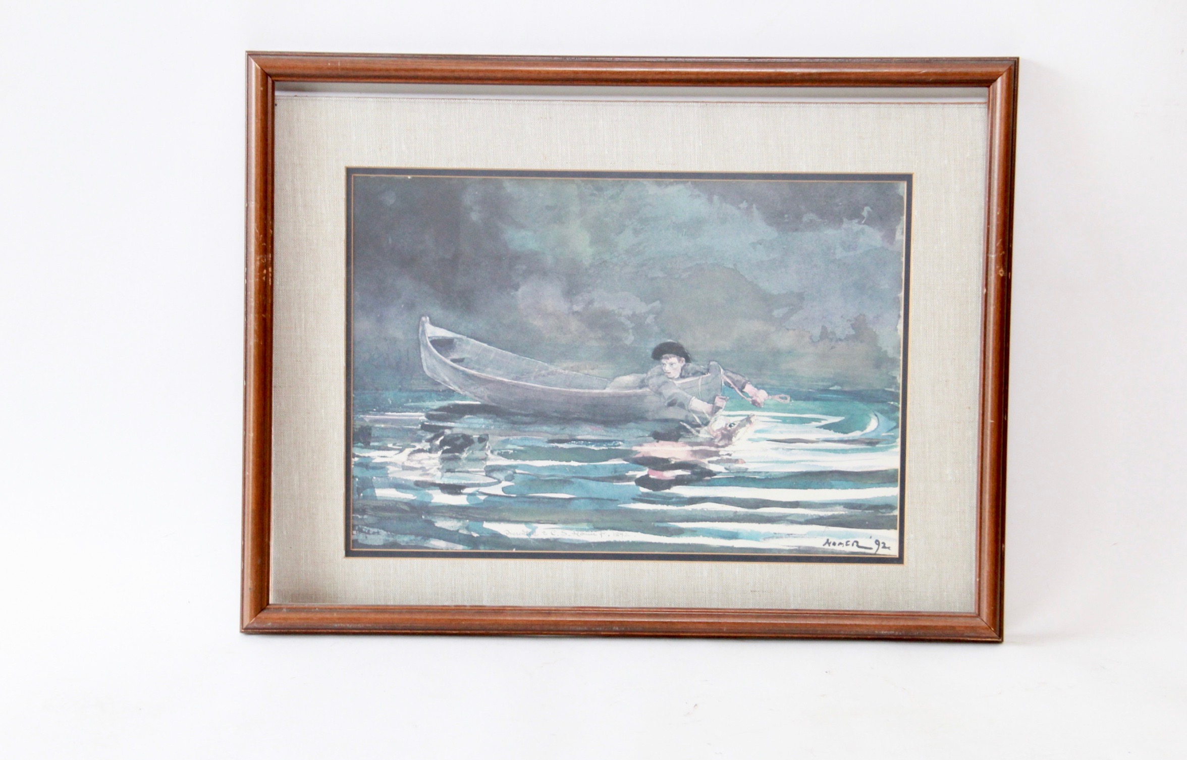 After Winslow Homer Offset Lithographs "The Rise" and "Sketch for Hound and Hunter"