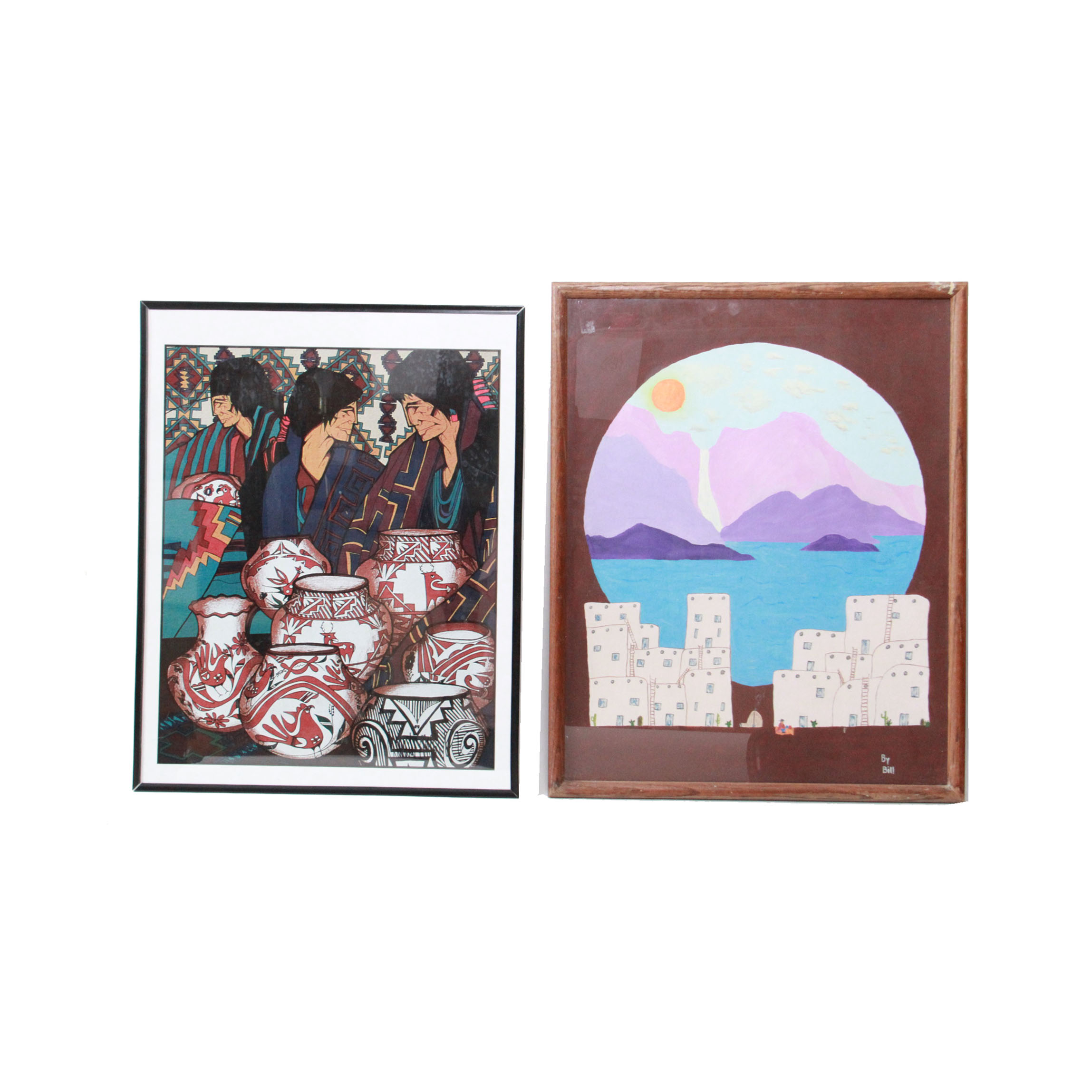 Offset Lithograph and Painting Featuring Amado Pena