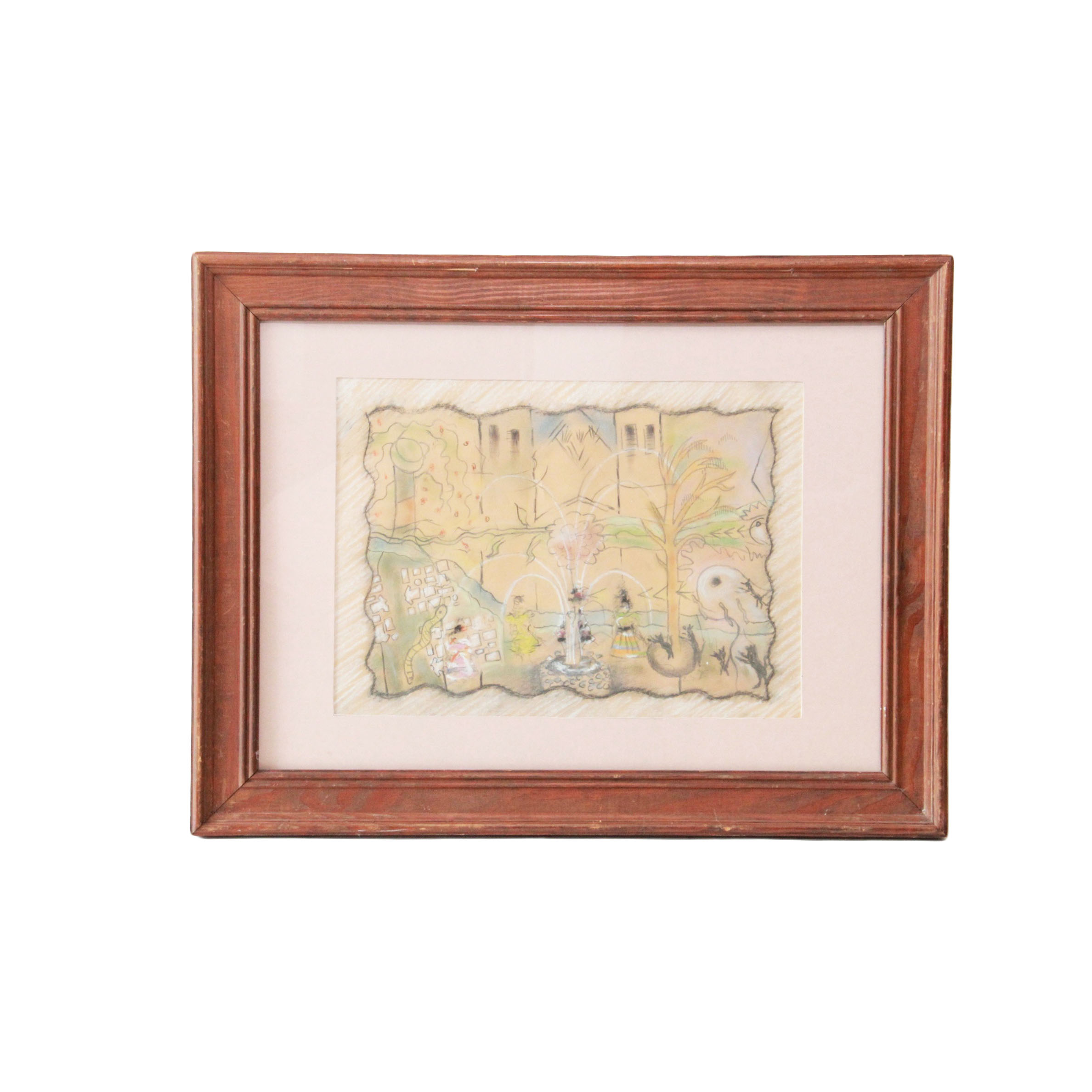 1993 Claude Pollard Pastel on Paper "The Poor Pitiful Unmarried Women of San Antonio"