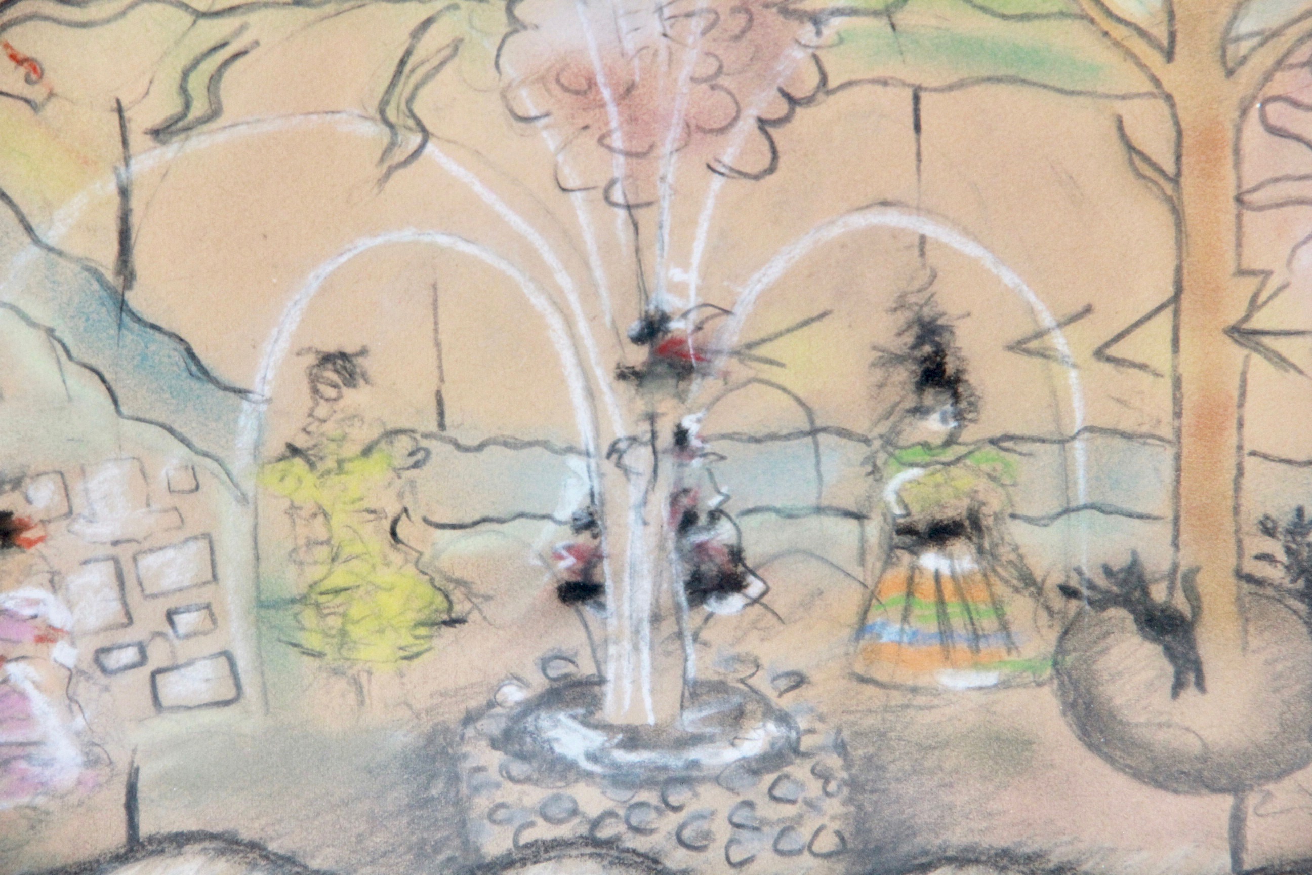 1993 Claude Pollard Pastel on Paper "The Poor Pitiful Unmarried Women of San Antonio"