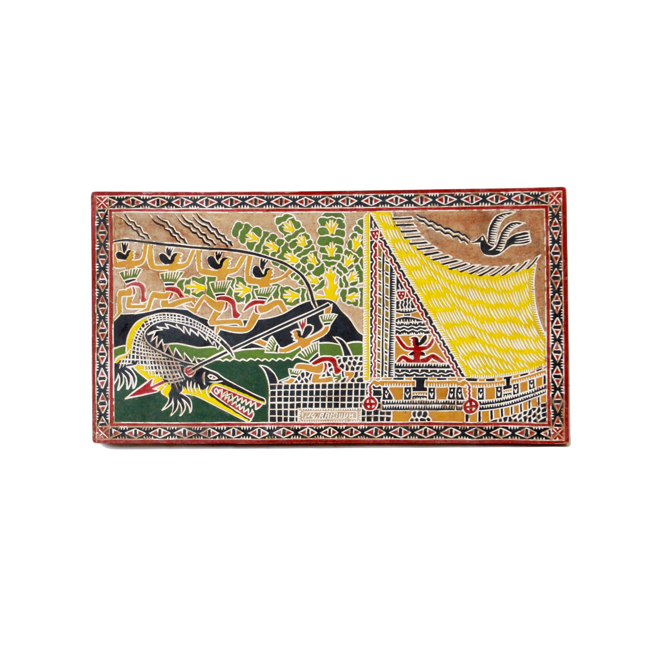 South American Style Painted Wood Carving