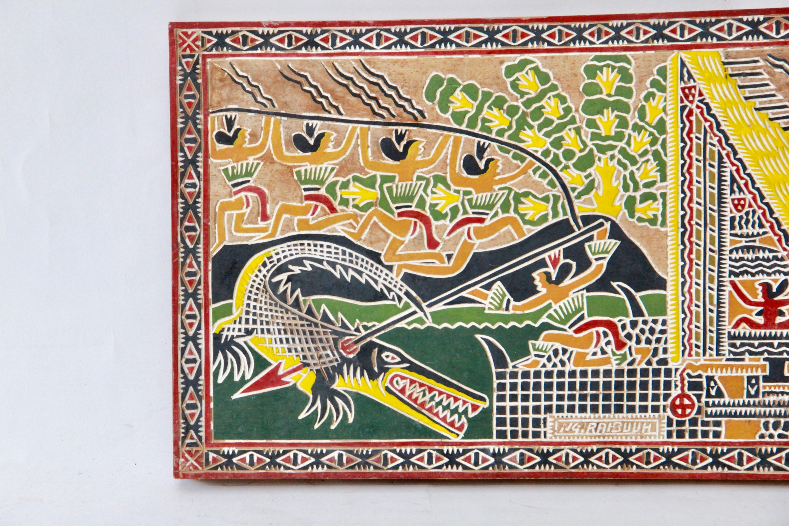 South American Style Painted Wood Carving