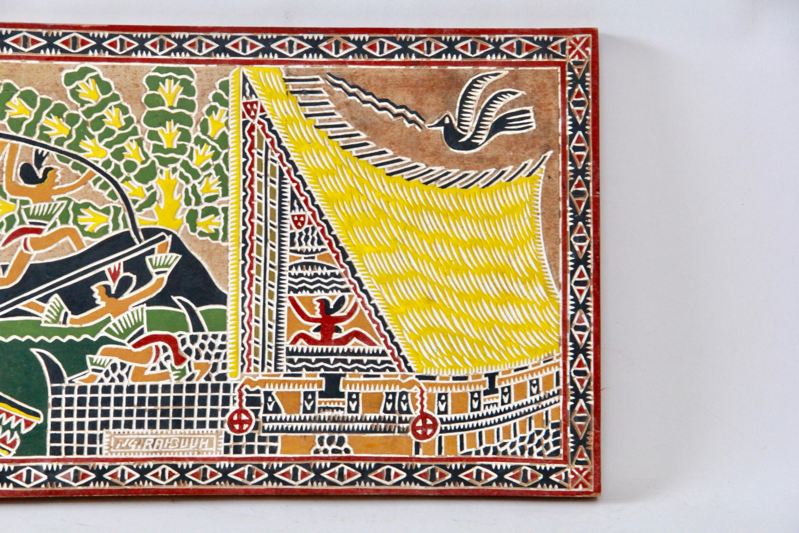 South American Style Painted Wood Carving