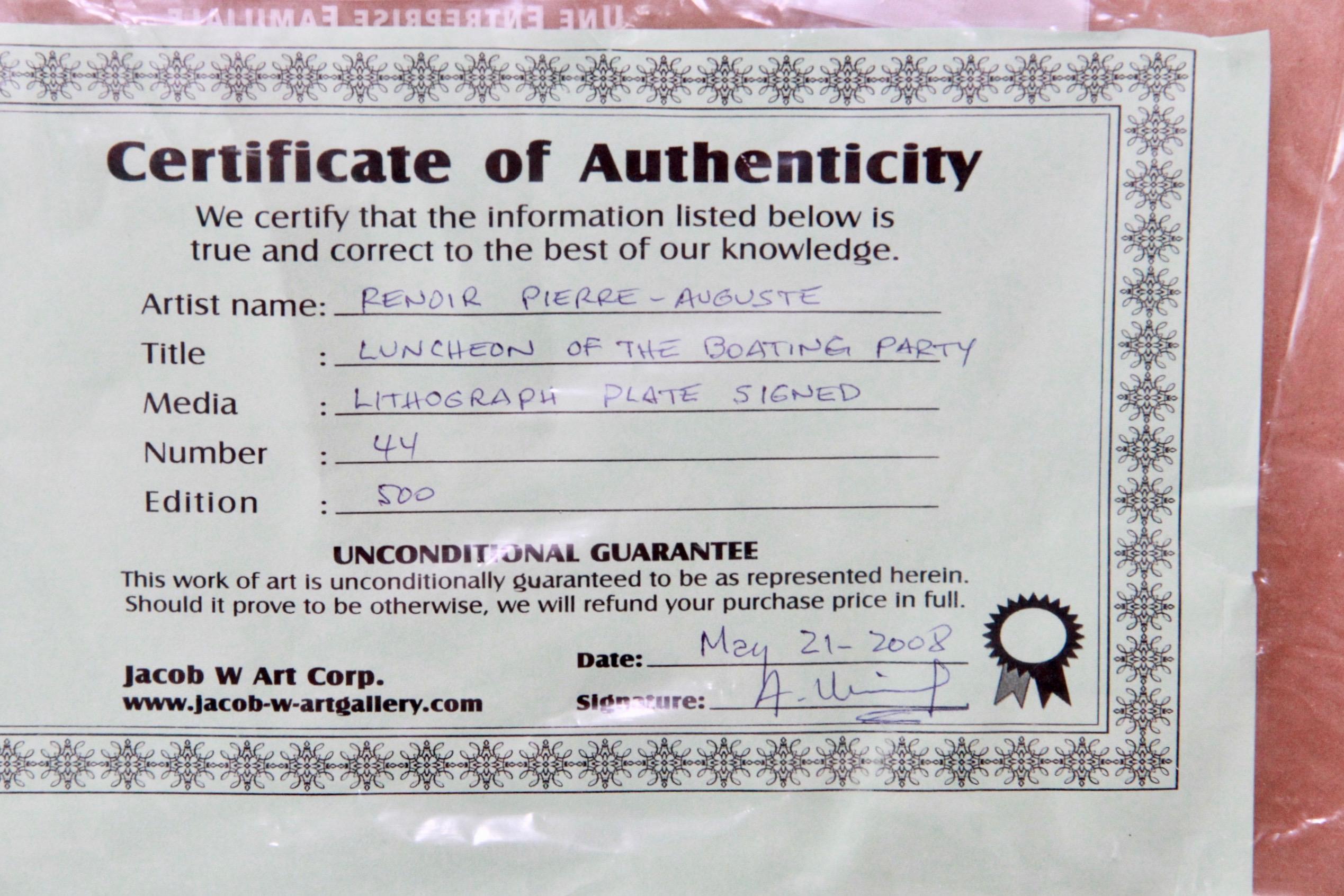 After Pierre-Auguste Renoir Lithograph on Paper "Luncheon of The Boating Party"