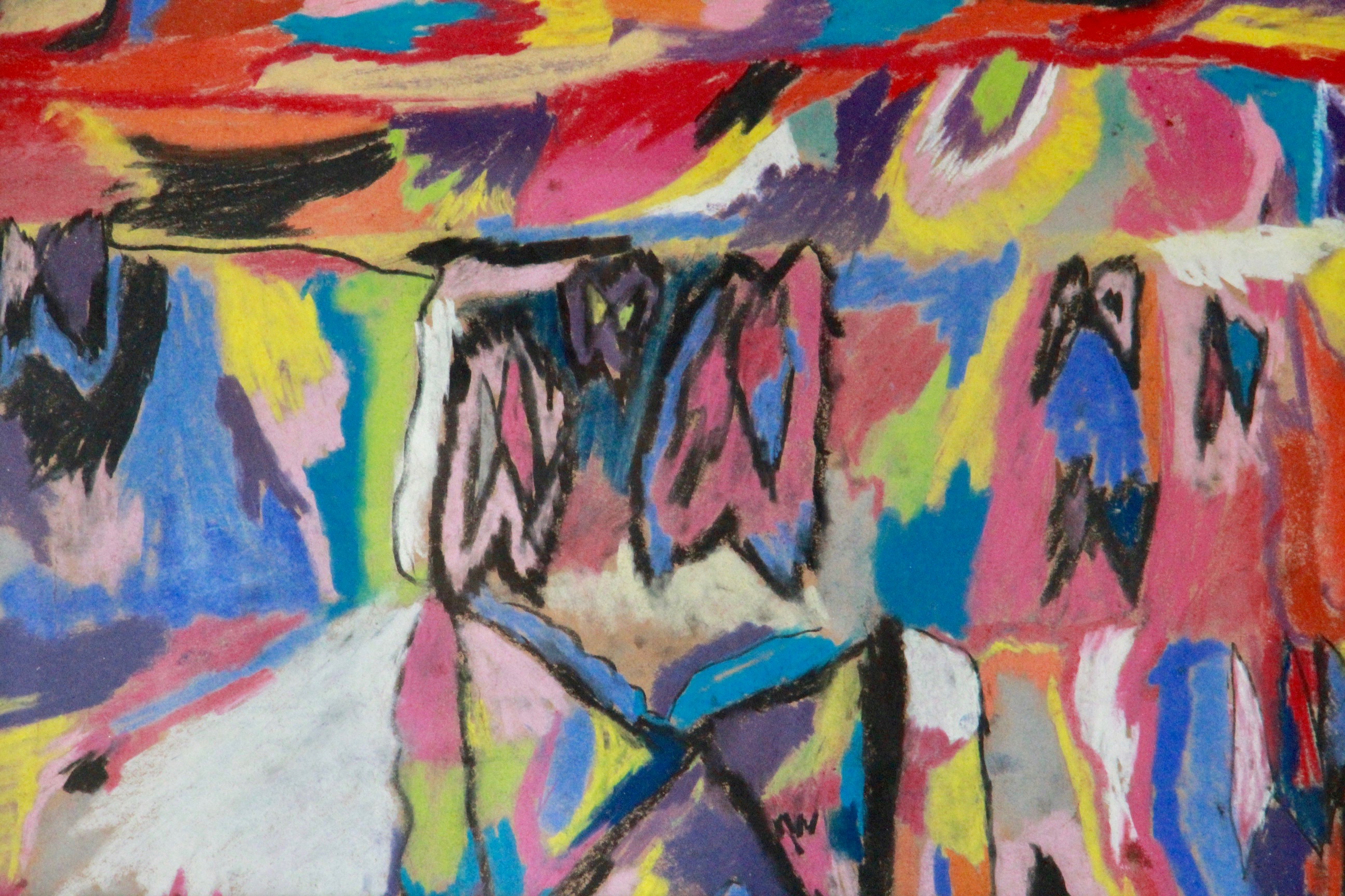 Watercolor Paintings and Color Pencil Drawing on Paper of Abstract Scenes