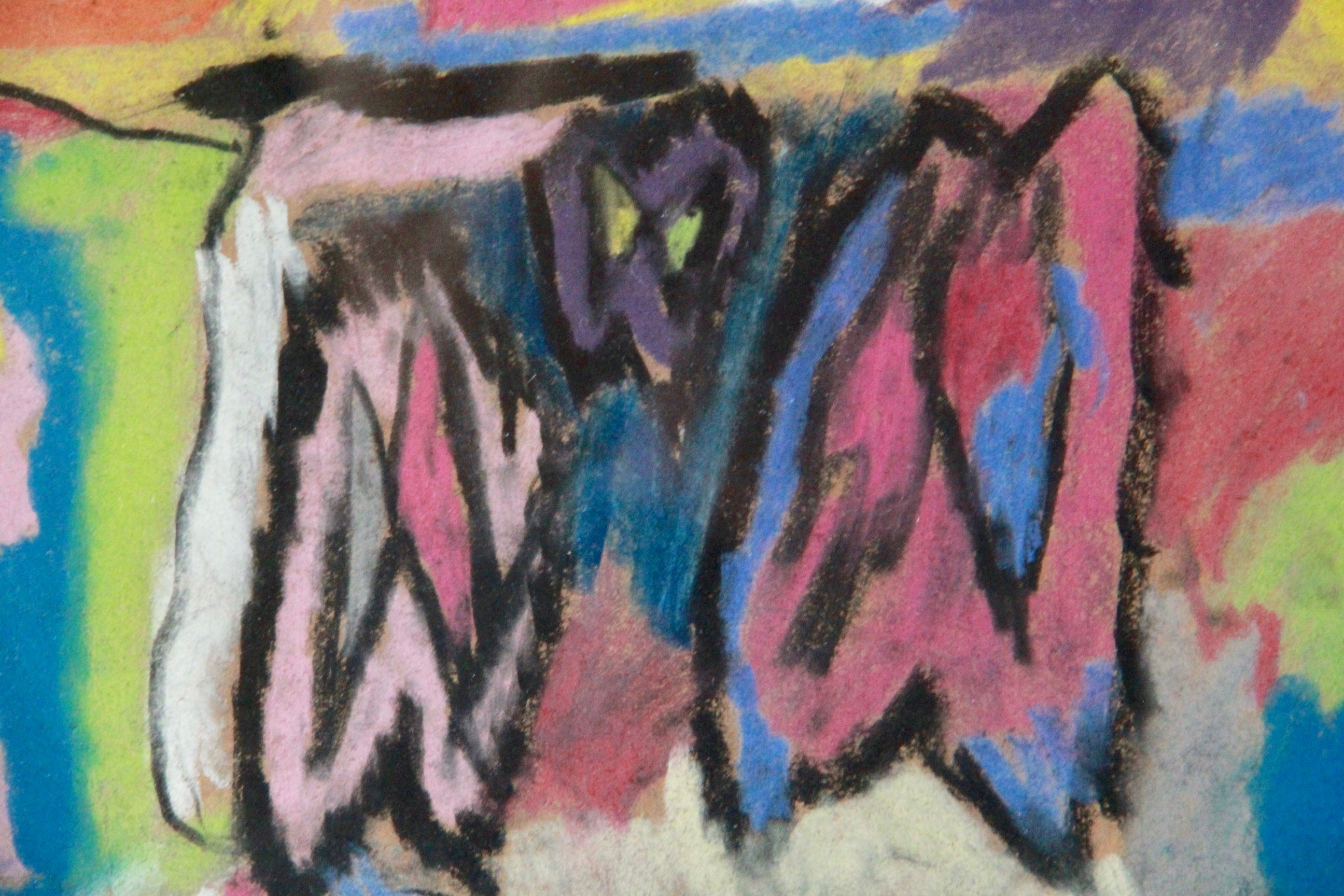 Watercolor Paintings and Color Pencil Drawing on Paper of Abstract Scenes