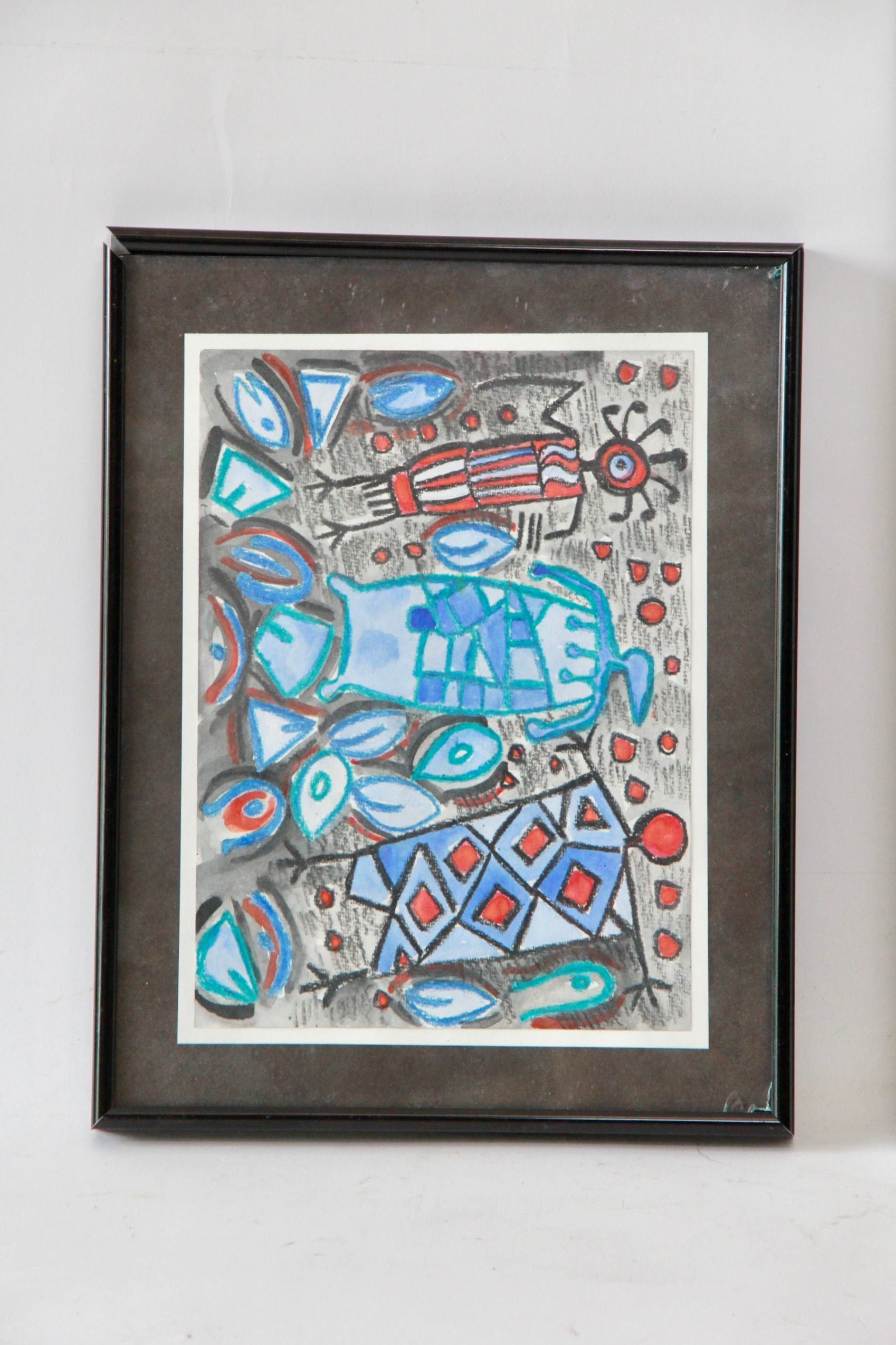 Watercolor Paintings and Color Pencil Drawing on Paper of Abstract Scenes