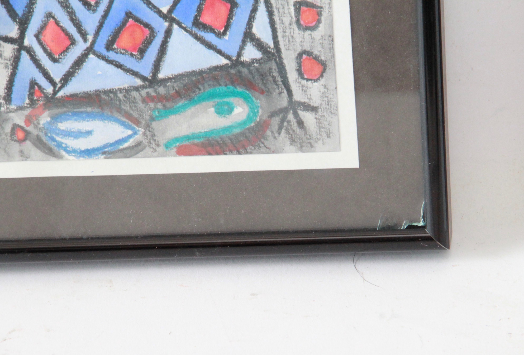 Watercolor Paintings and Color Pencil Drawing on Paper of Abstract Scenes