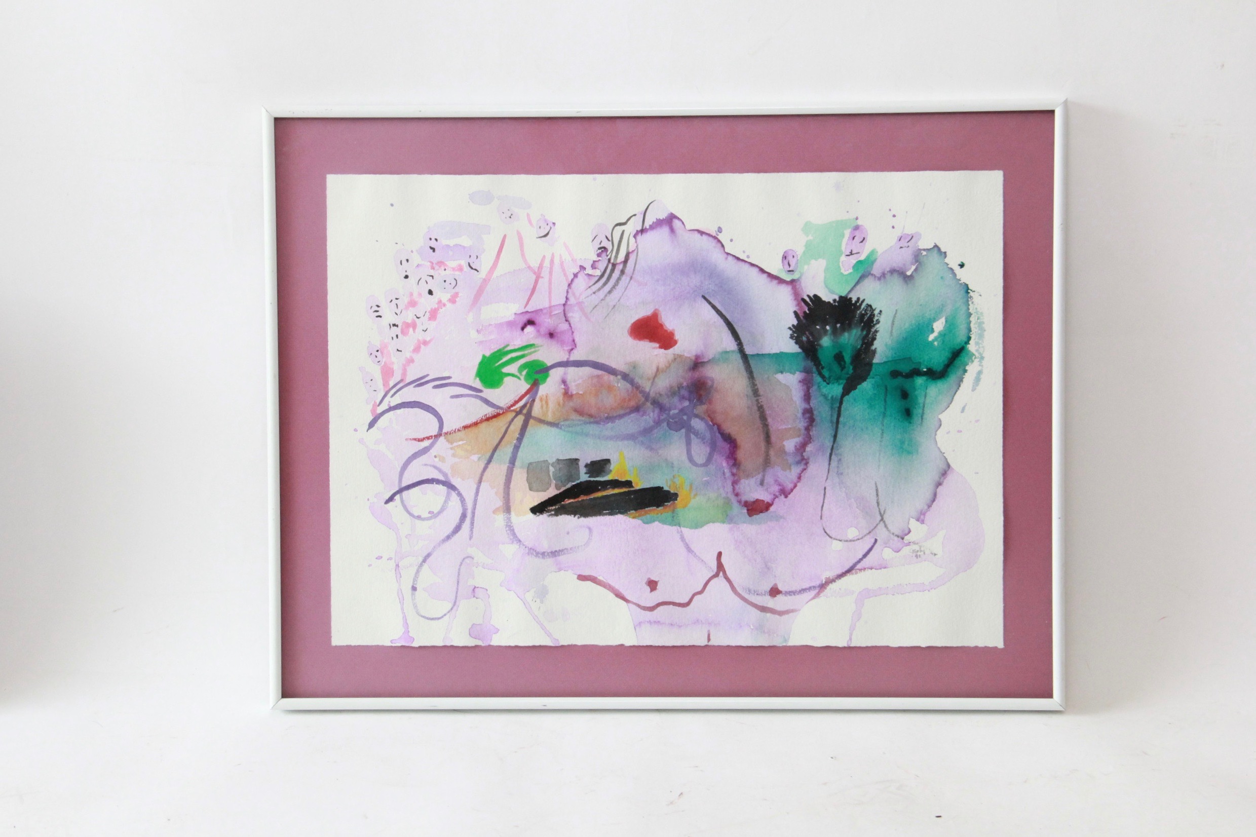 Watercolor Paintings and Color Pencil Drawing on Paper of Abstract Scenes