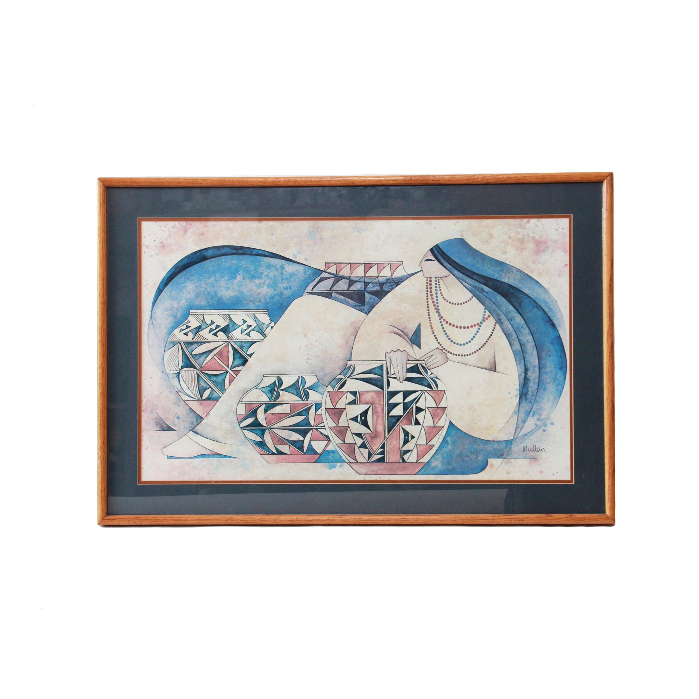 After G.E. Mullan Offset Lithograph of Woman Making Pottery