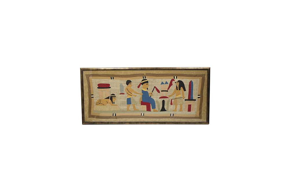 Framed Quilt Depicting Egyptian Hieroglyphics