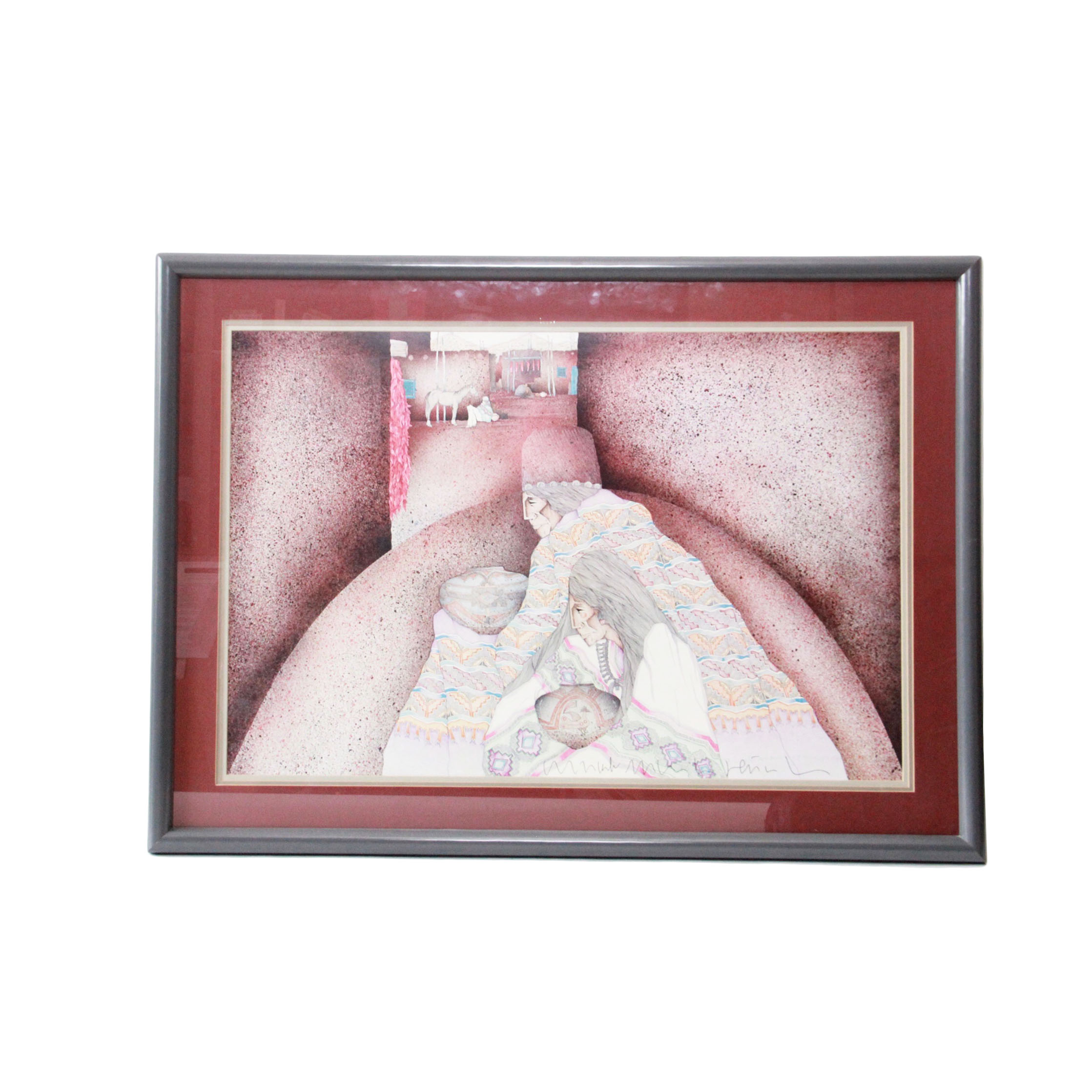 After Amado Peña Offset Lithograph "Dos y el Pueblo"