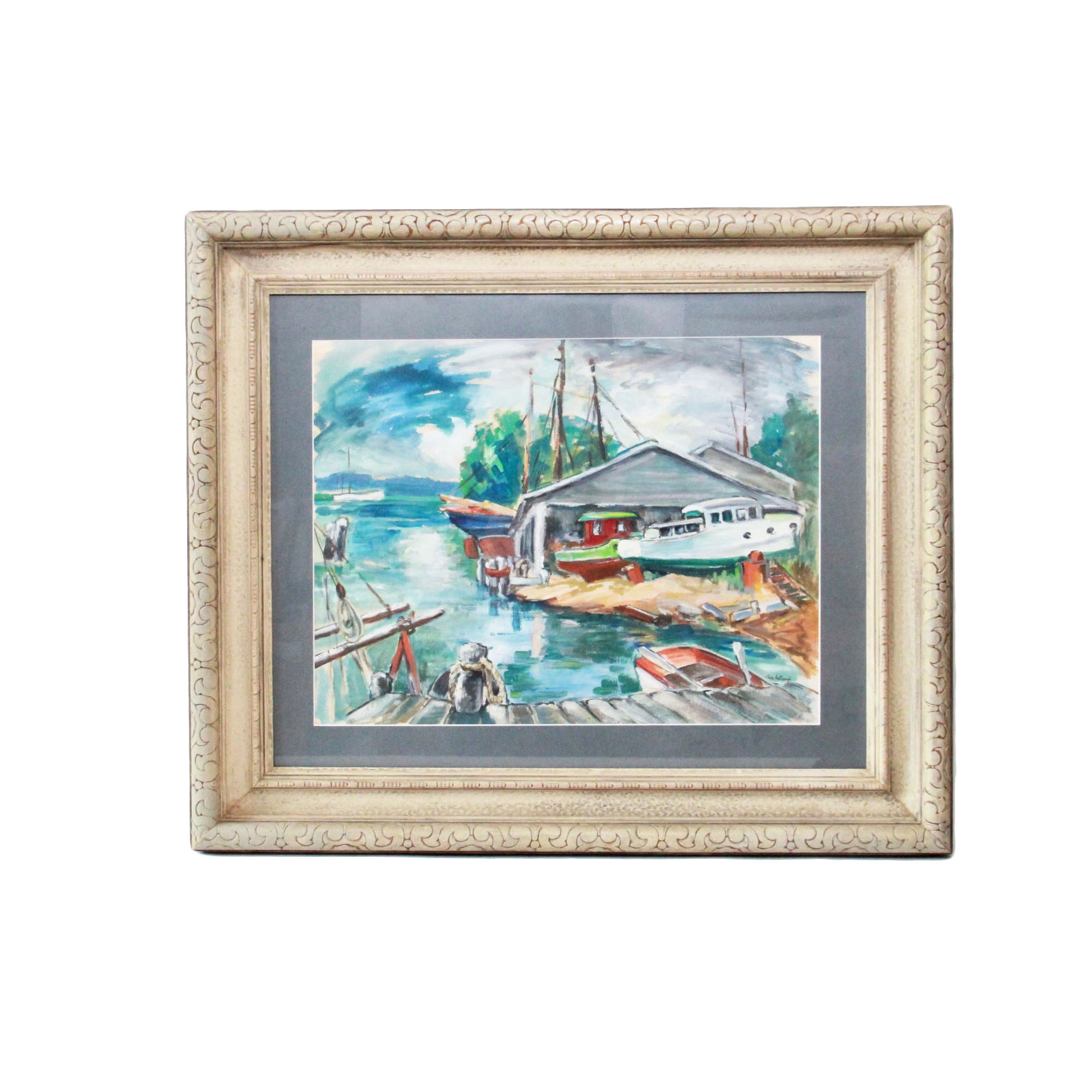 John Whorf Watercolor Painting on Paper of Nautical Scene