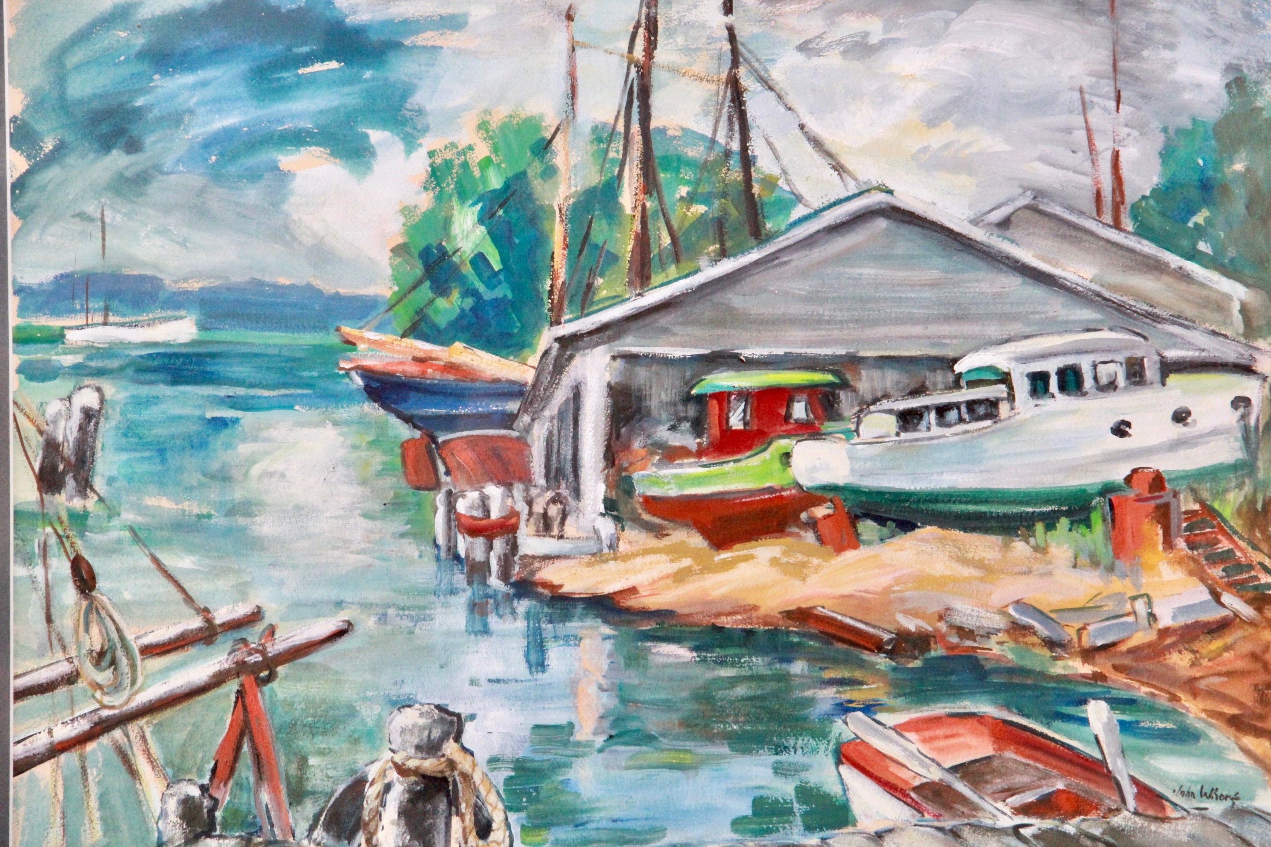 John Whorf Watercolor Painting on Paper of Nautical Scene