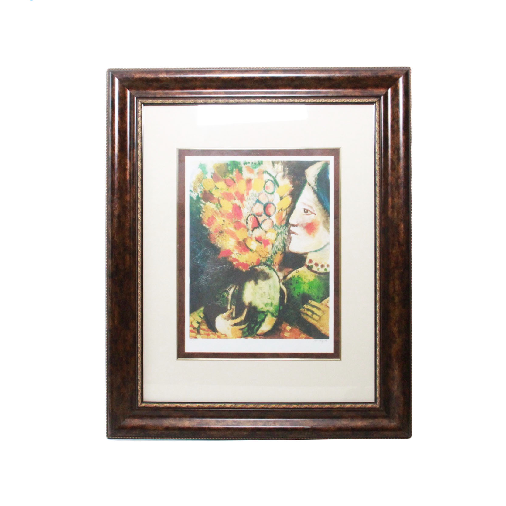 After Marc Chagall Reproduction Print "Woman With a Bouquet"