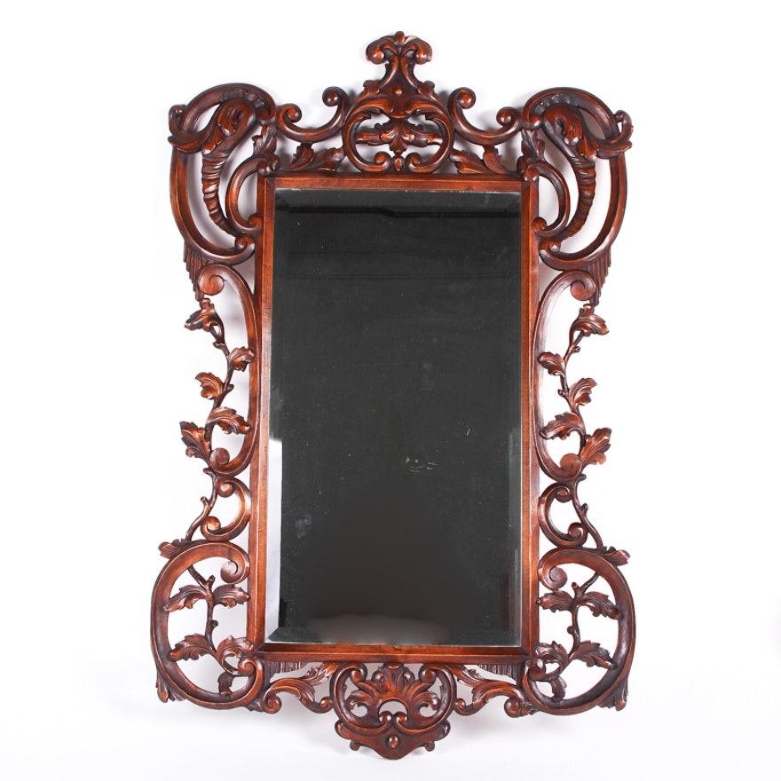 Large Ornately Scrolled Cherry Wall Mirror