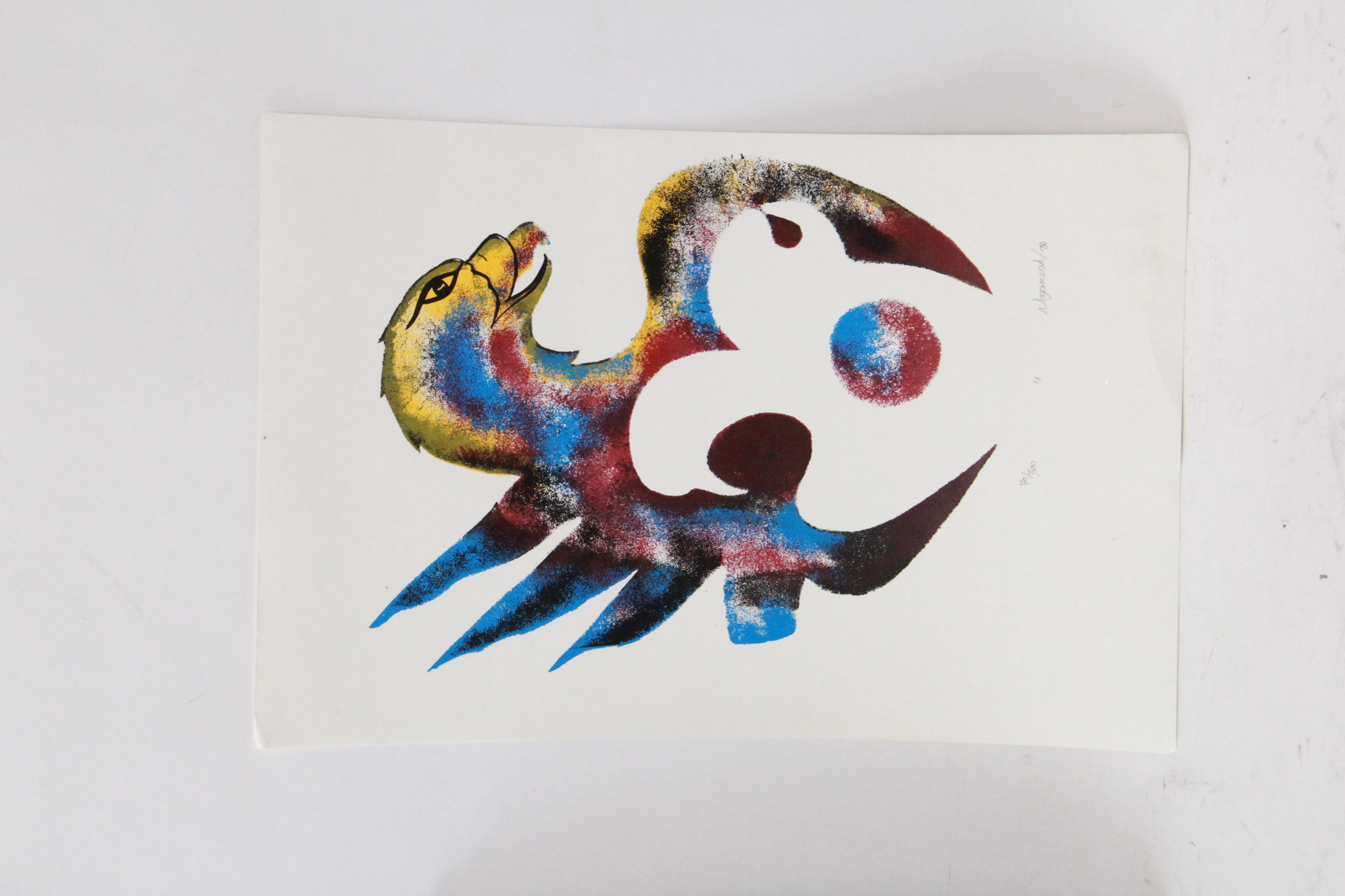 Russel Noganosh Silk Screen "IX" and CM Russel Reproduction Print on Leather