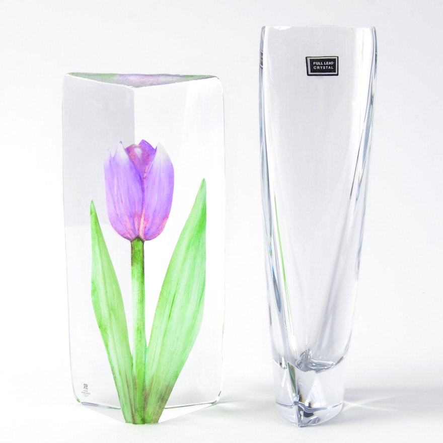 Mats Jonasson Art Glass Sculpture and Nambé Vase
