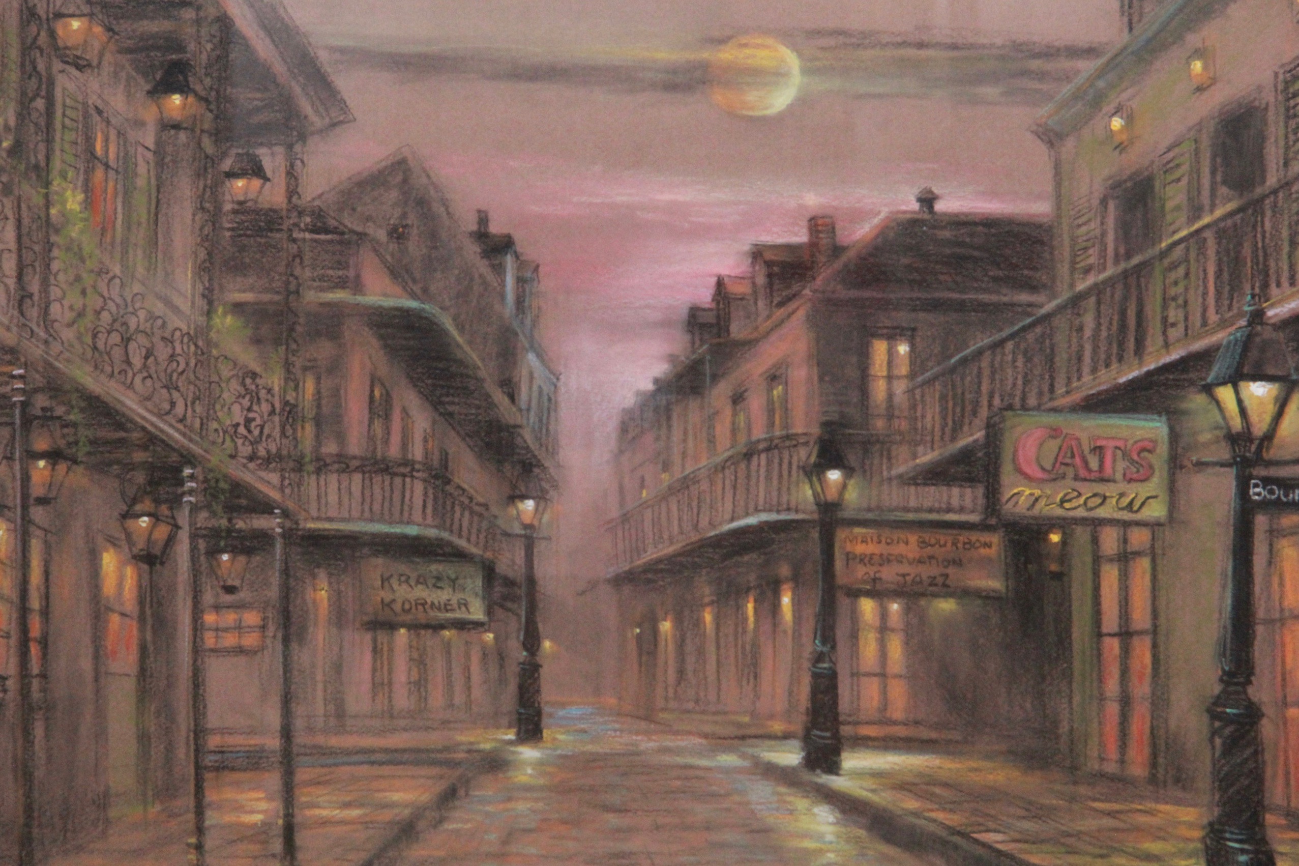 Acrylic on Paper of New Orleans French Quarter Cityscape