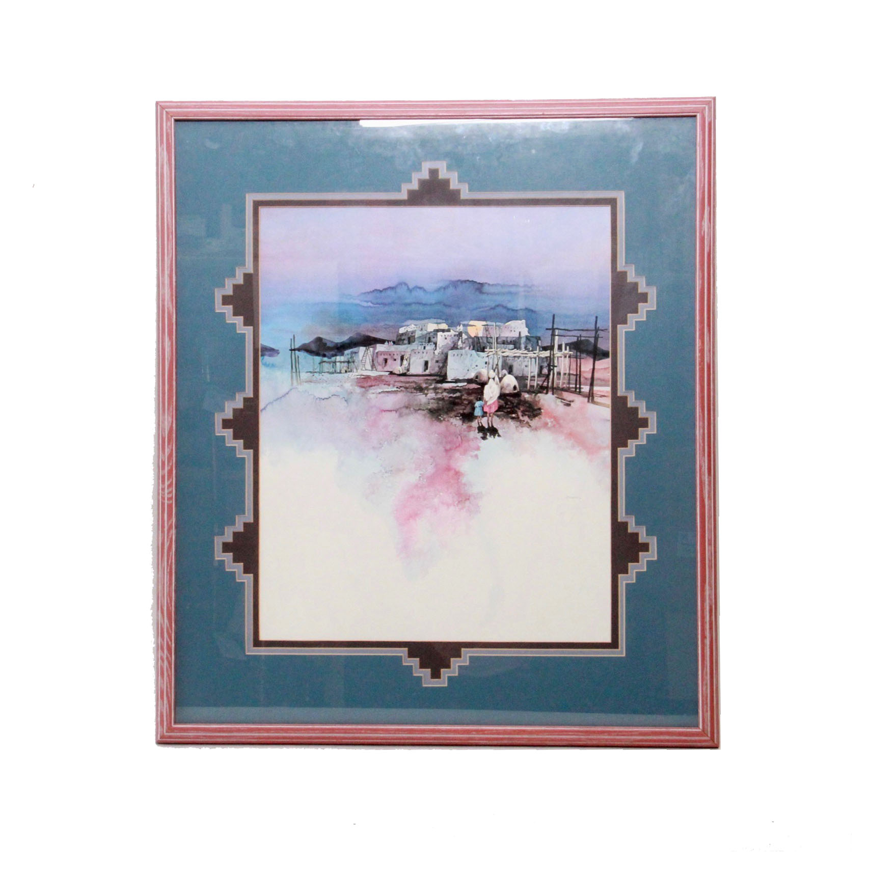 Offset Lithograph After Watercolor of Pueblos