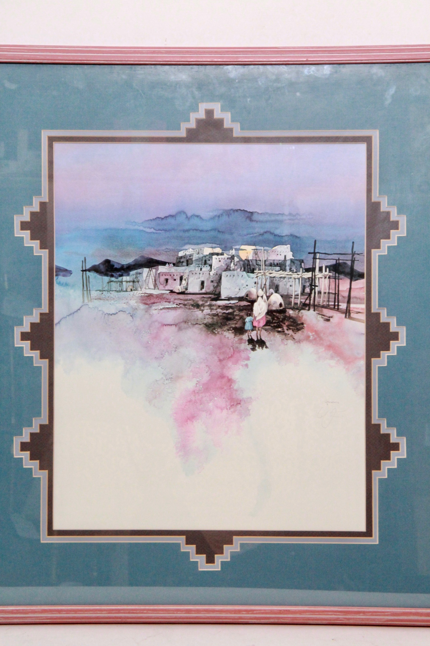 Offset Lithograph After Watercolor of Pueblos