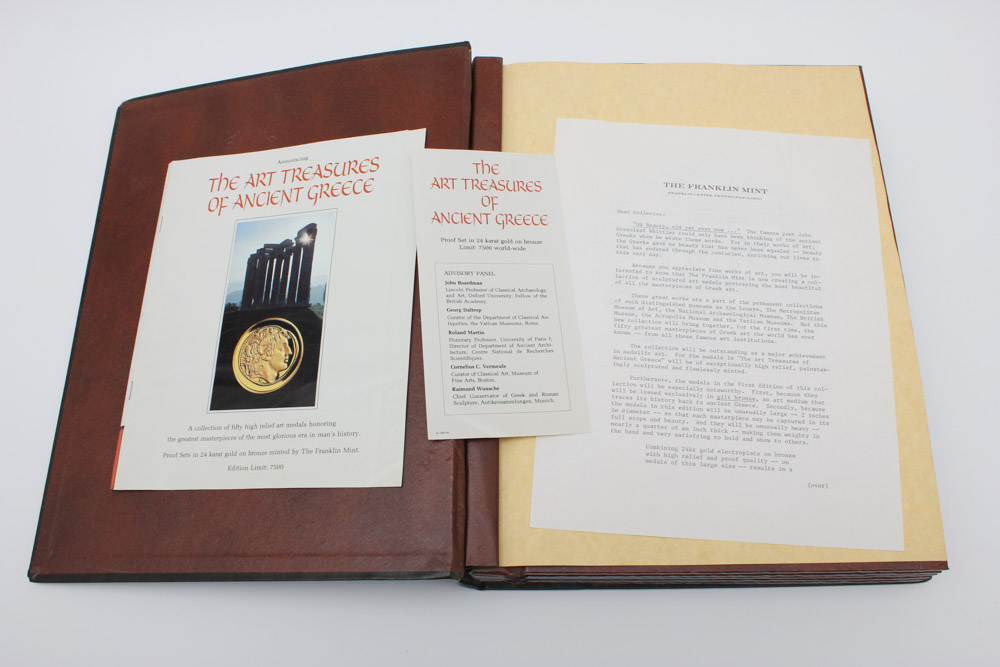 "The Art Treasures of Ancient Greece" 24K Gold and Bronze Art Medal Set Published by the Franklin Mint