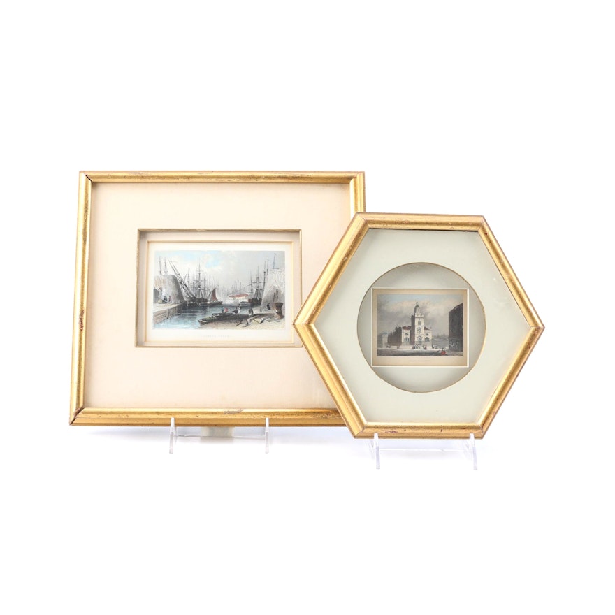 Pair of Antique Hand-Colored Engravings of London Scenes