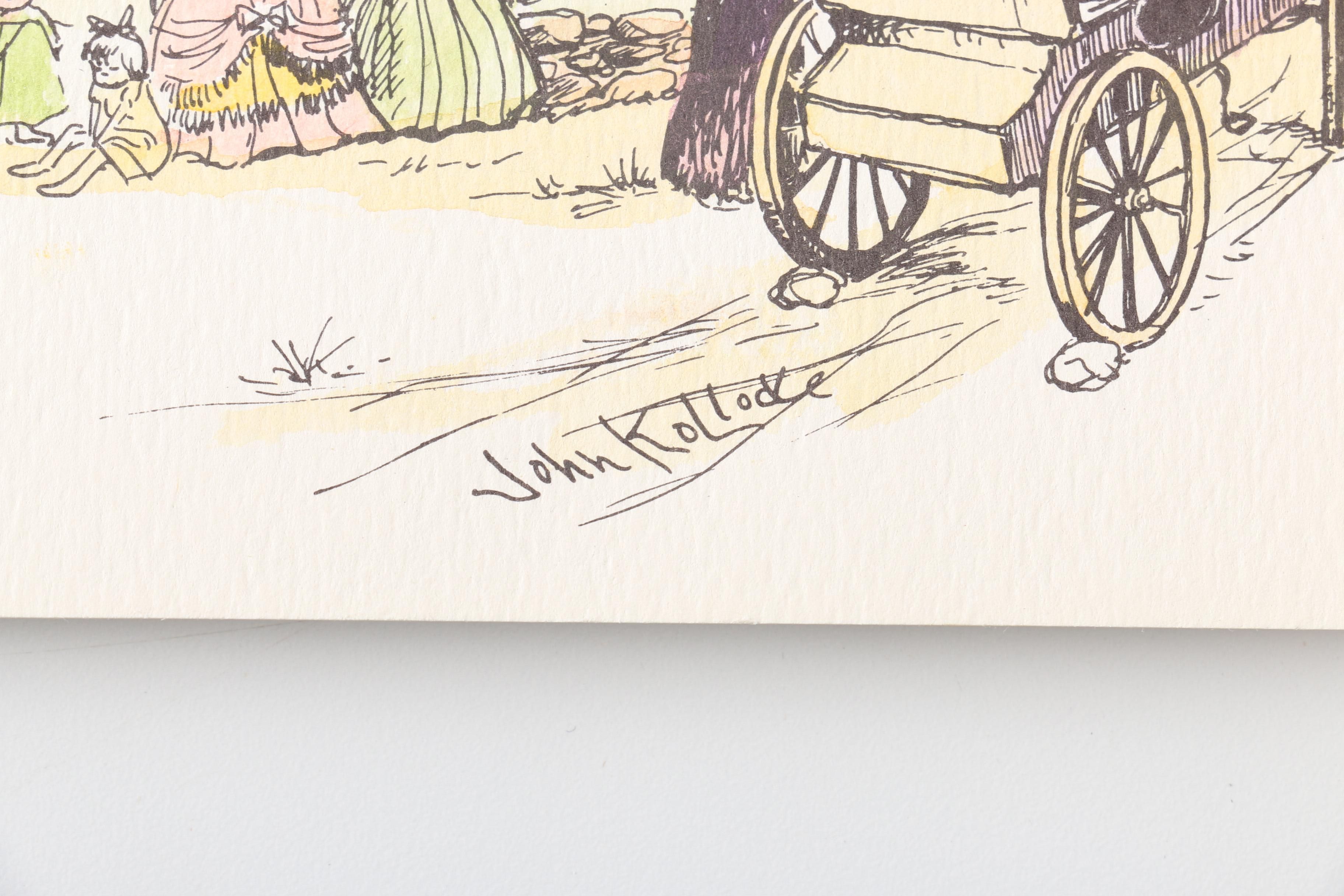 After John Kollock "Down Home" Lithograph Prints With Watercolor Embellishments