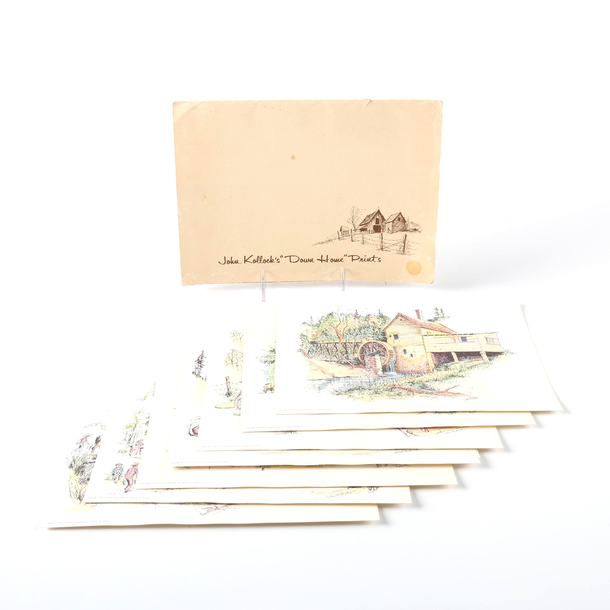 After John Kollock "Down Home" Lithograph Prints With Watercolor Embellishments