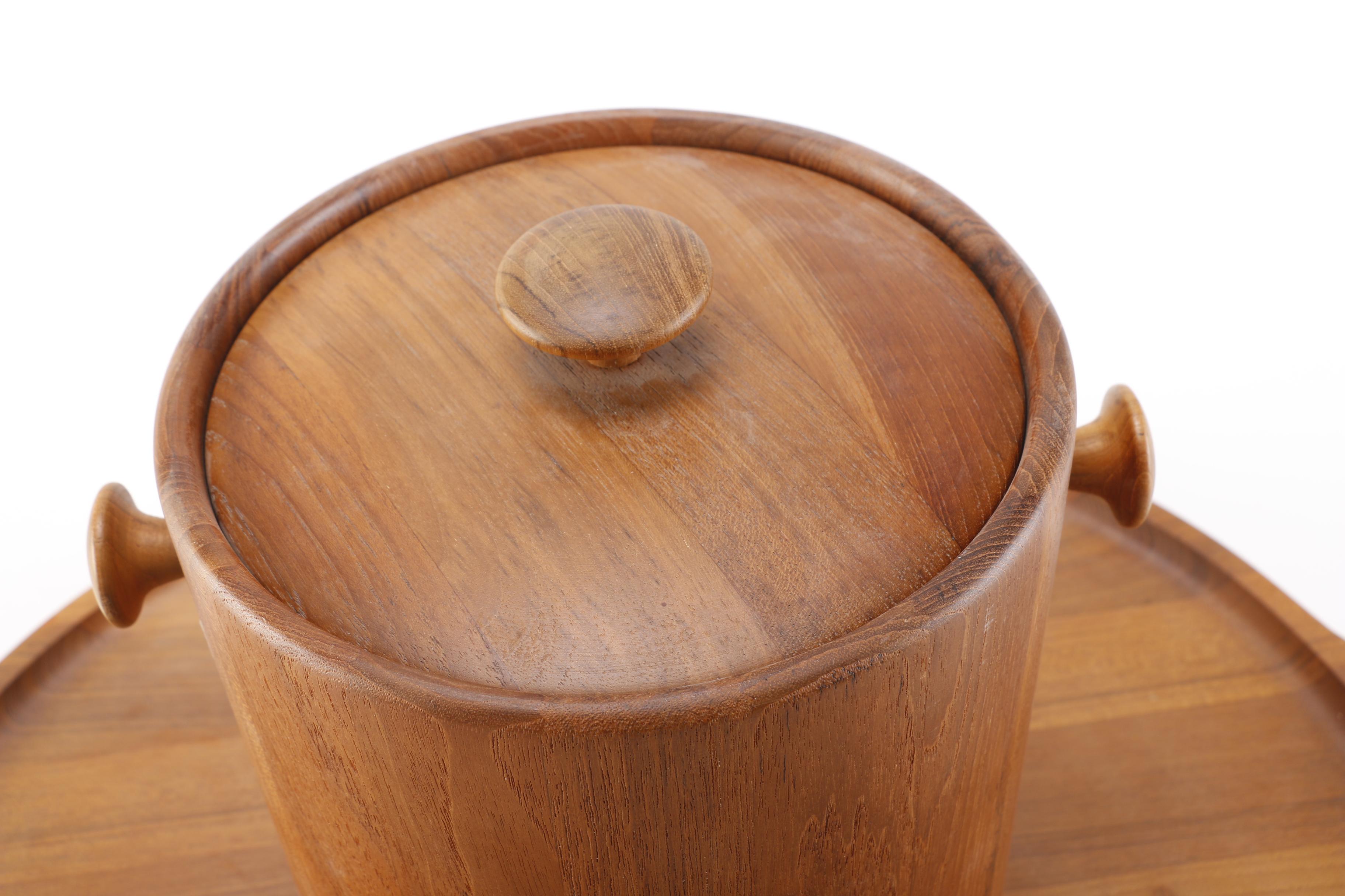 Modern Wooden Tray and Ice Bucket by Dansk