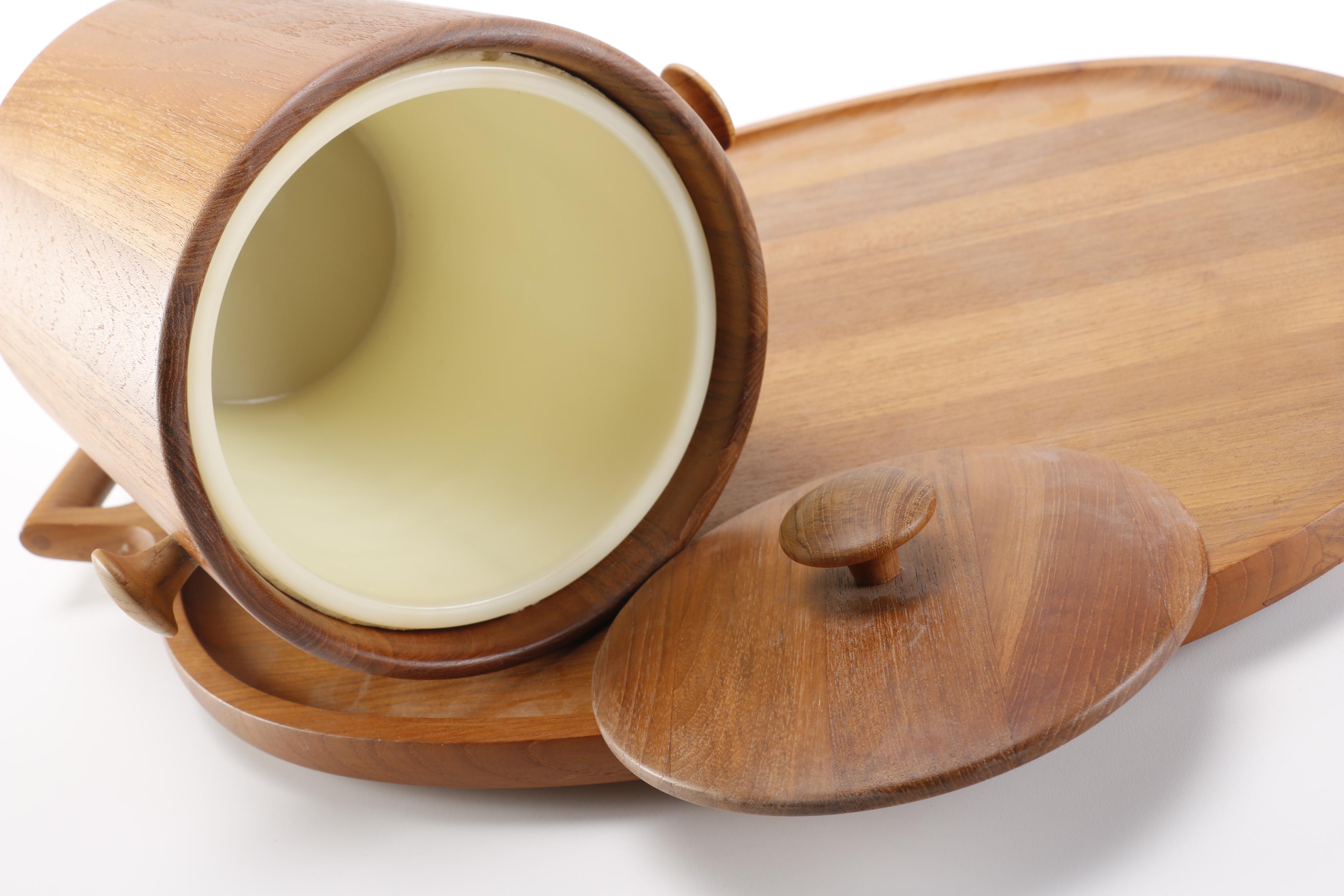 Modern Wooden Tray and Ice Bucket by Dansk