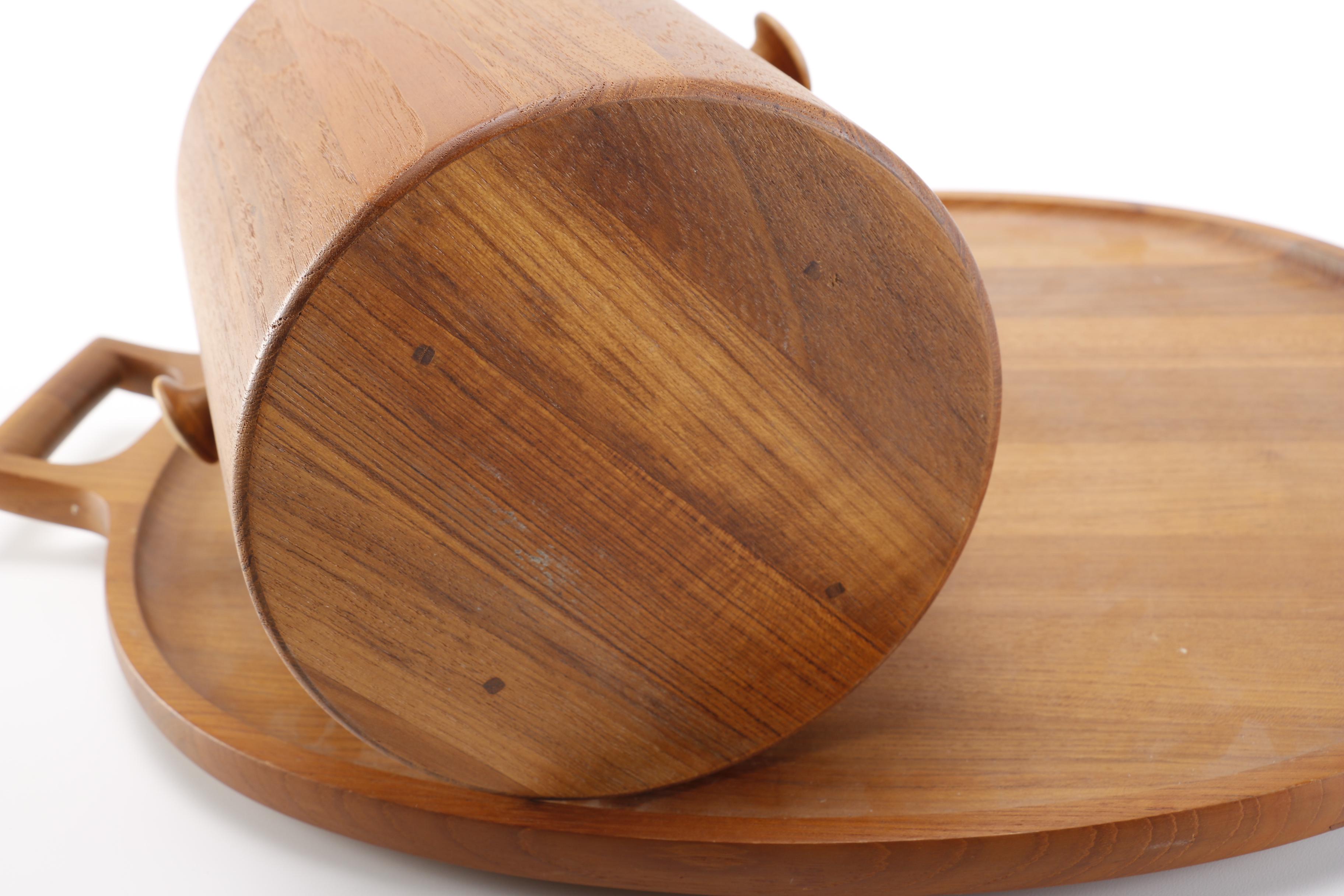 Modern Wooden Tray and Ice Bucket by Dansk