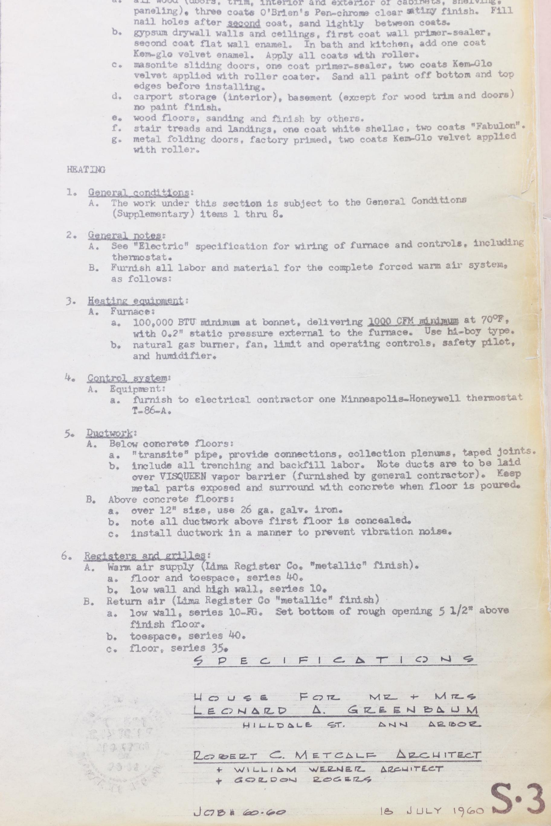 Robert C. Metcalf Mid Century Modern Architectural Plans