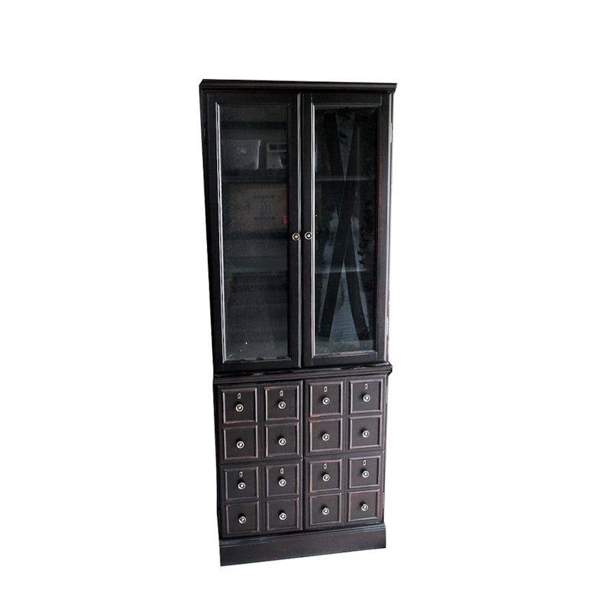 Curio Cabinet With Faux Multi-Drawer Front Doors