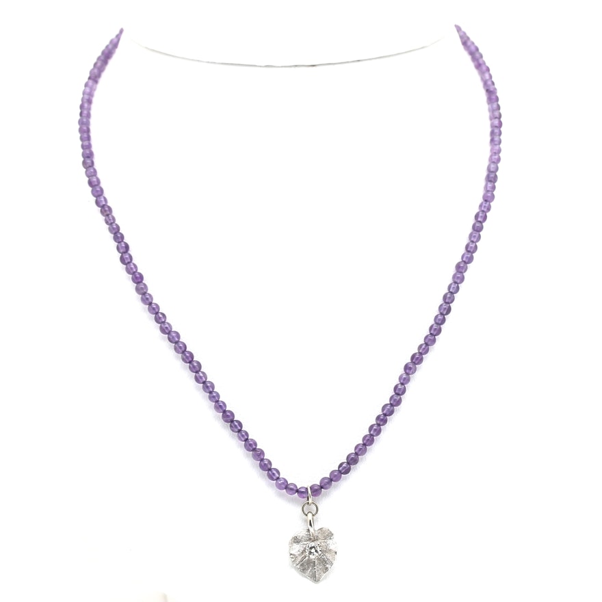 14K White Gold Diamond and Amethyst Necklace