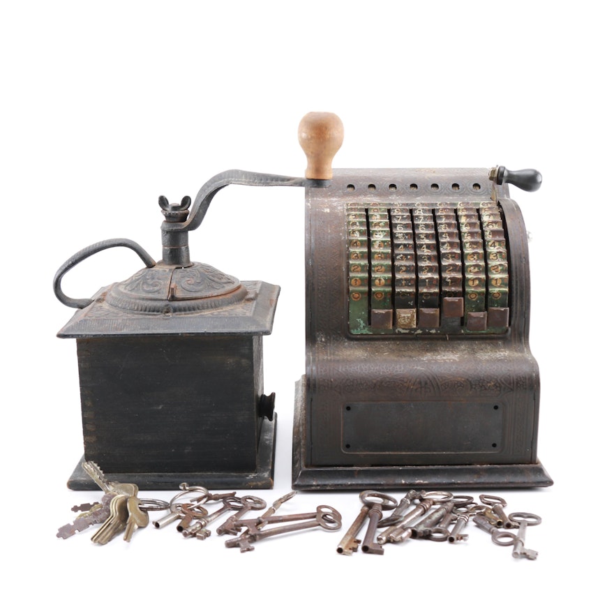 Vintage Coffee Grinder and Cash Register
