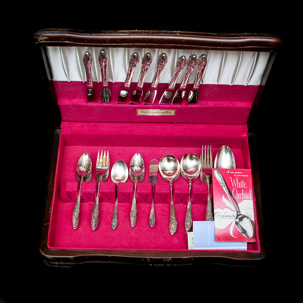 Community "White Orchid" Silver Plated Flatware Set Community