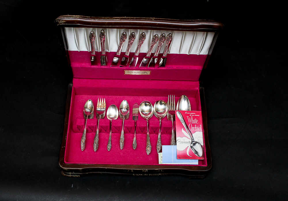 Community "White Orchid" Silver Plated Flatware Set Community