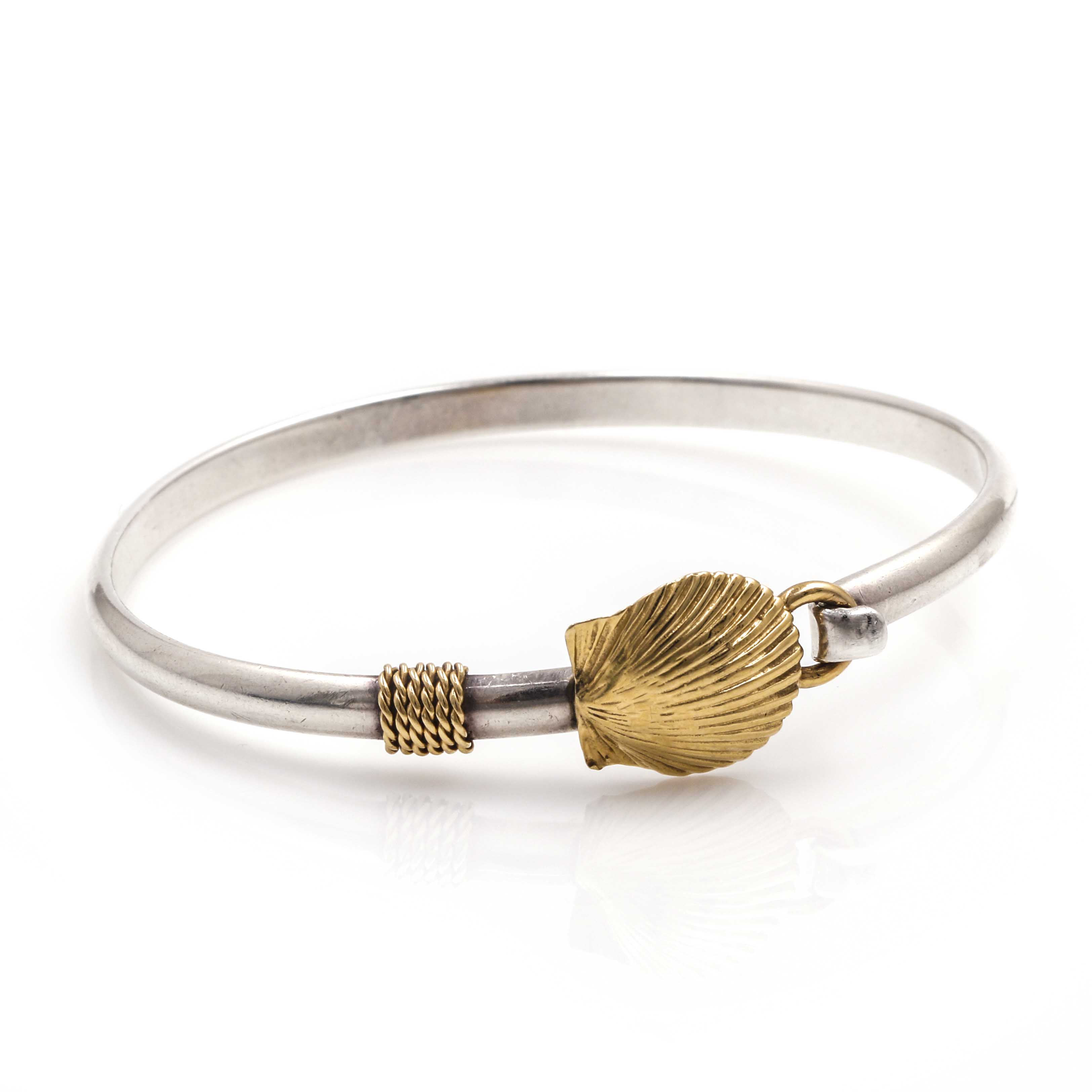 Caribbean-Inspired Sterling Silver and 14K Yellow Gold Shell Motif Hook Bracelet