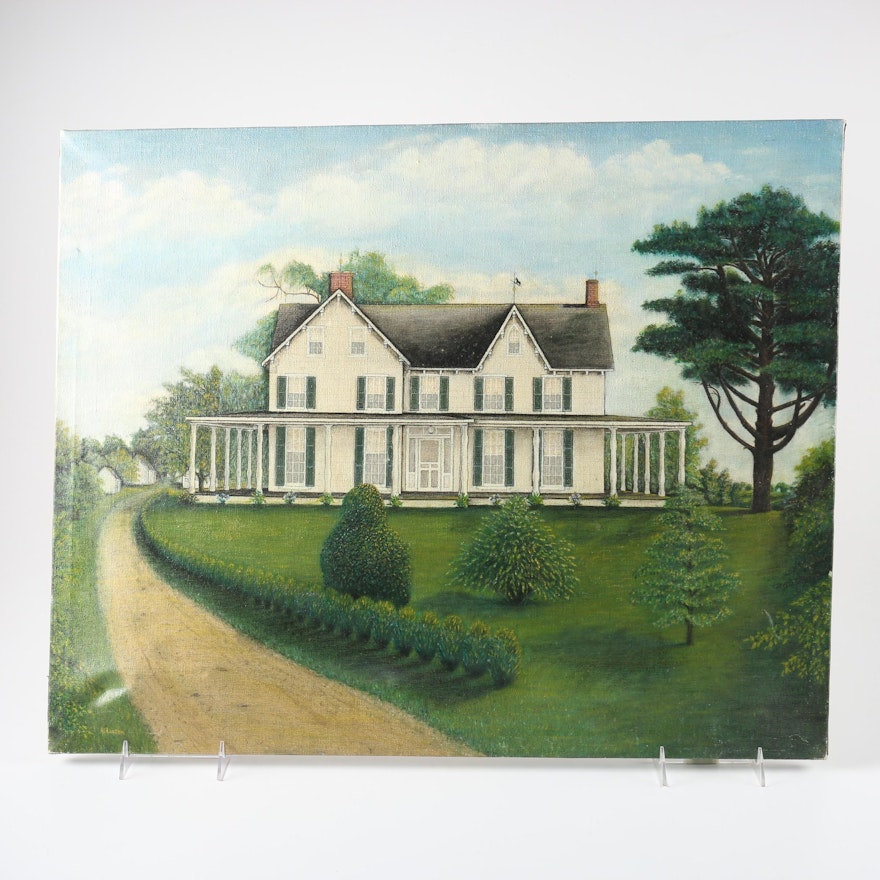 A. Liston Oil on Canvas Painting of Farmhouse