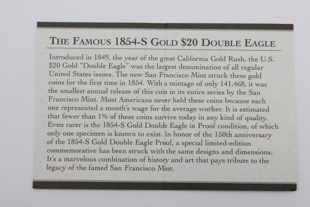 Replica Coin 1854 San Francisco Mint Double Eagle Tribute Proof