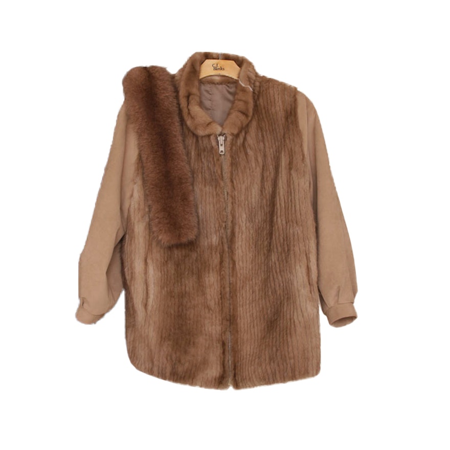 Mink Embellished Wool Jacket with Extra Collar