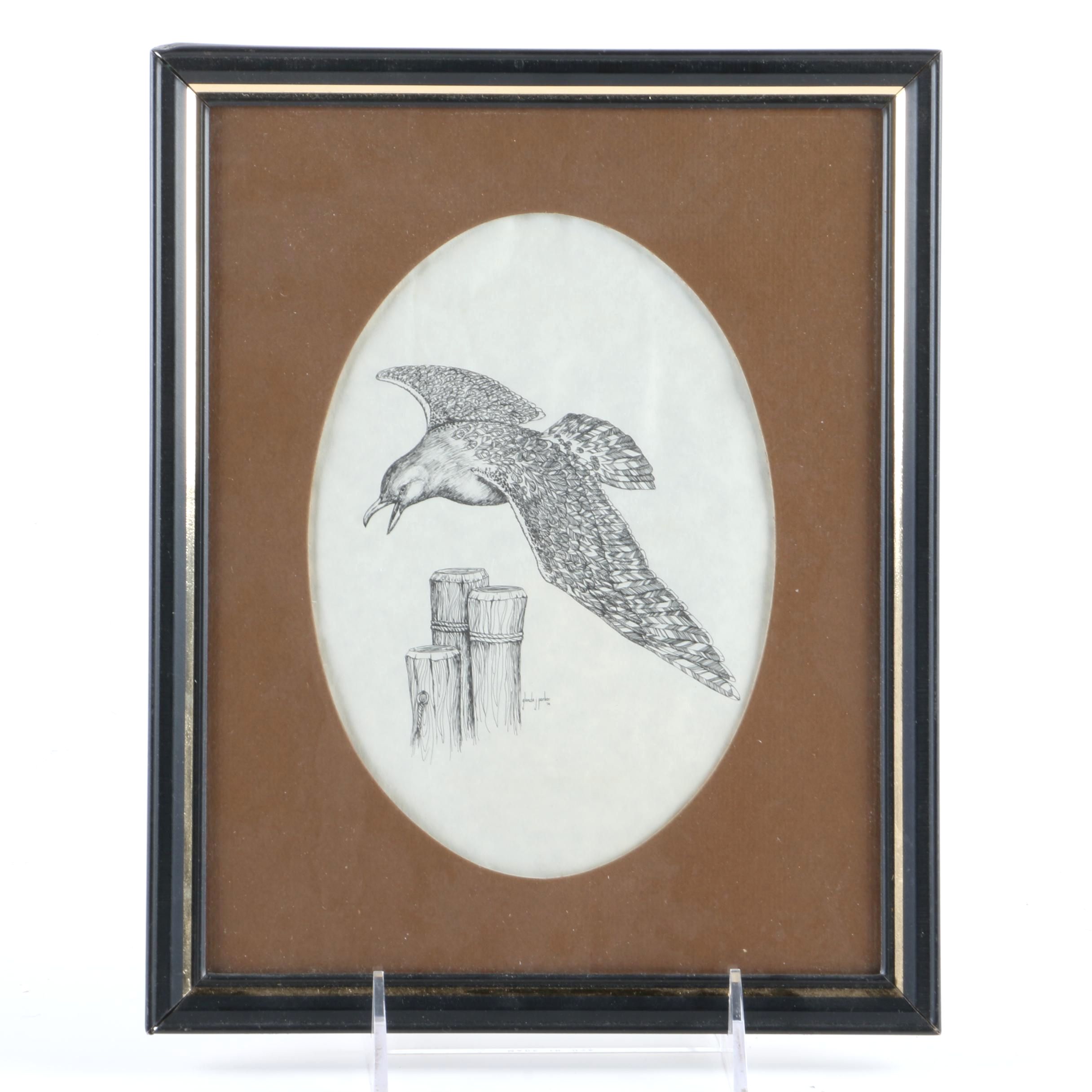 Glenda J. Parker 1970s Lithograph of Seagull