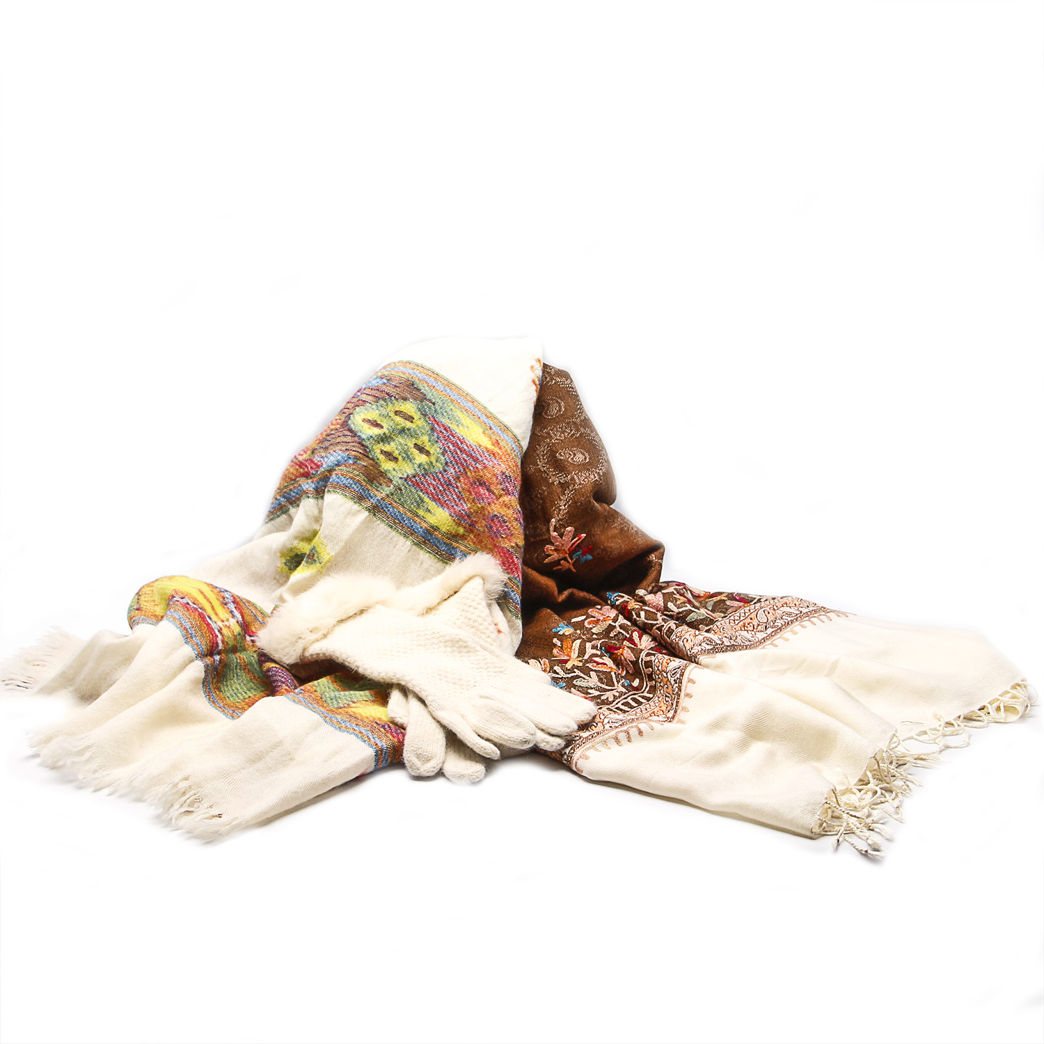 Pair of Scarves and a Pair of Angora Rabbit Hair Gloves