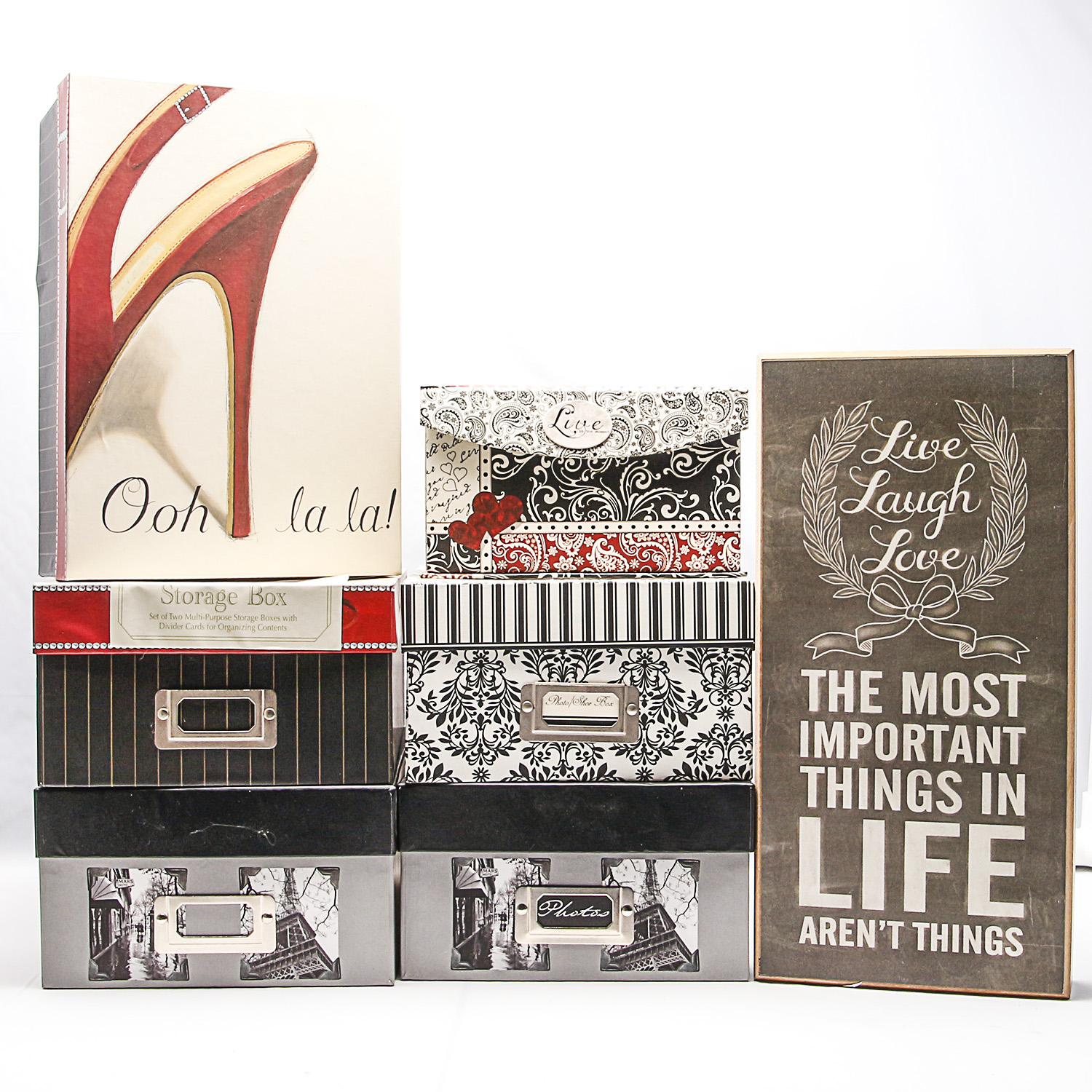 Collection of Storage Boxes, Decorative Pillows, and Home Decor