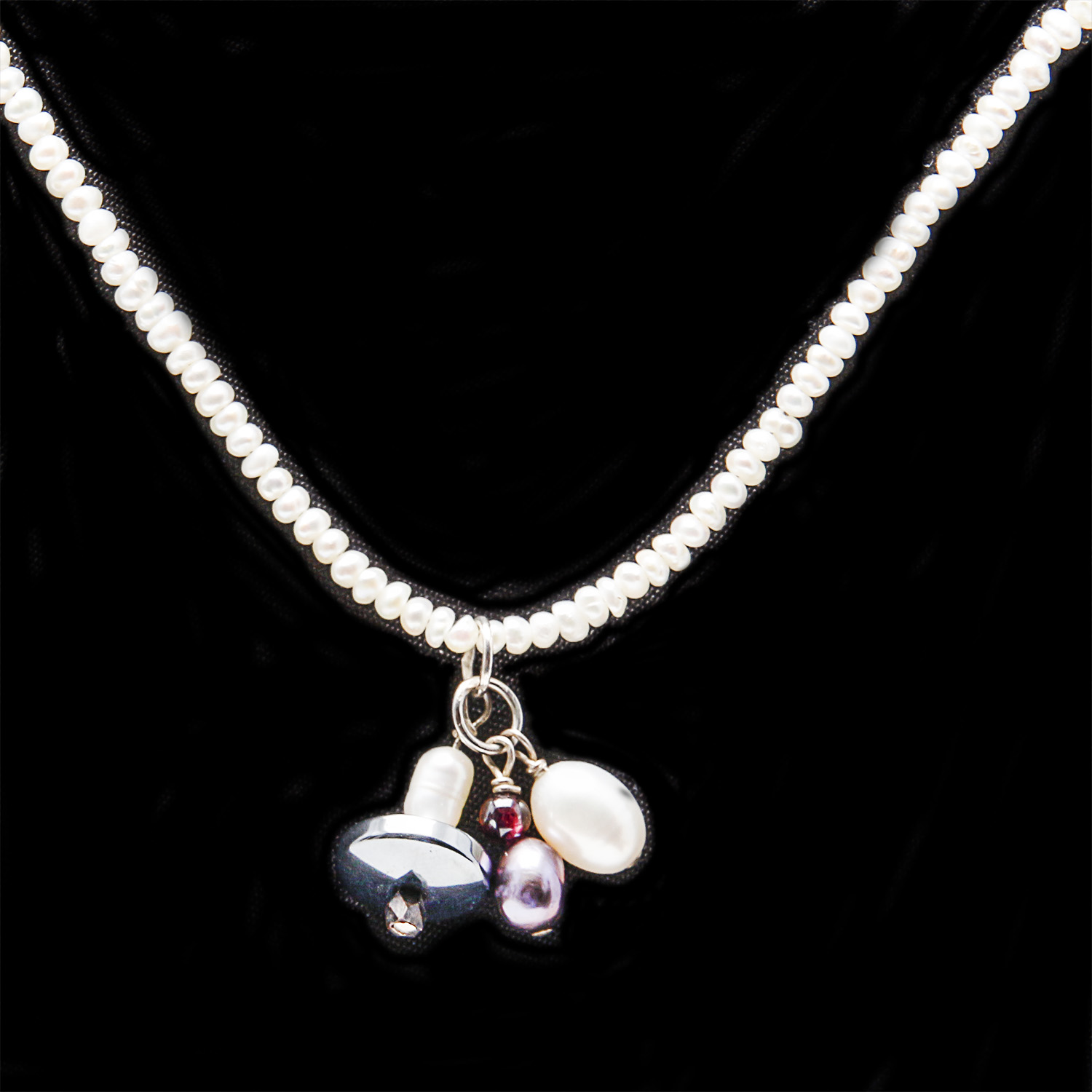 Artisan Crafted Seed Pearl Necklace with Multicolored Pearl Drop