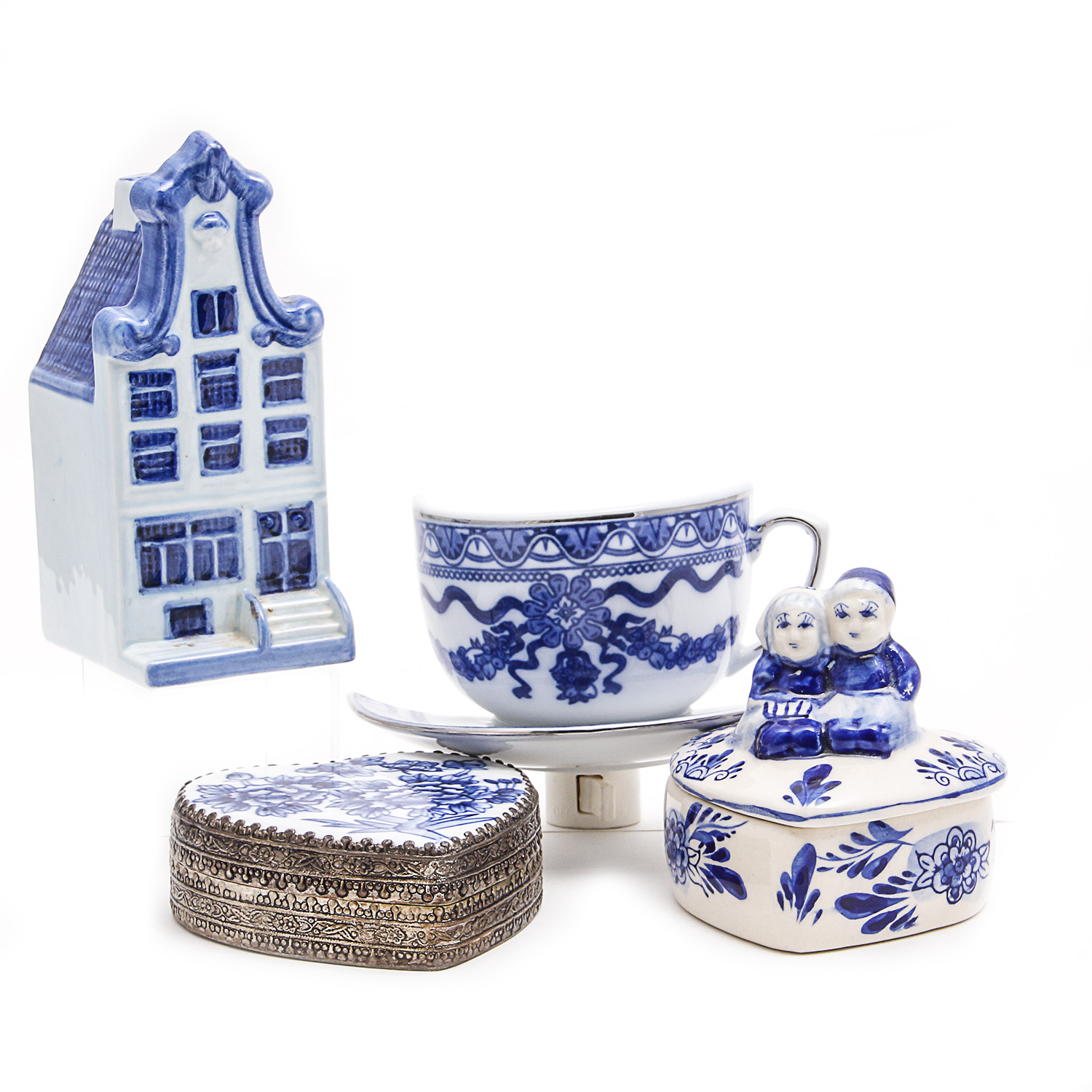 Blue and White Ceramic Items Including Miniature Tea Set