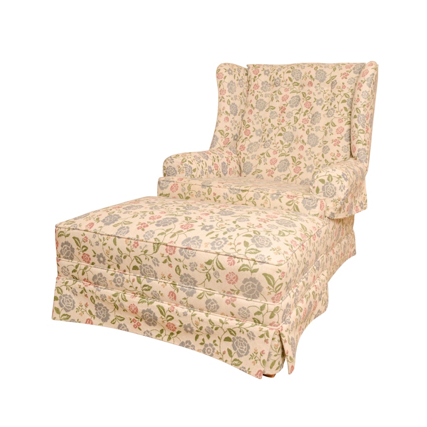 Floral Upholstered Chair and Ottoman