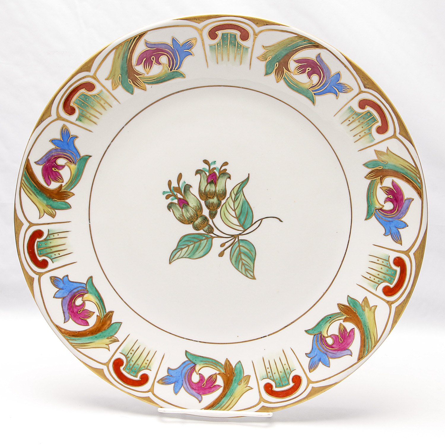 Cobalt Blue Glass Decor and Handpainted Ceramic Plate